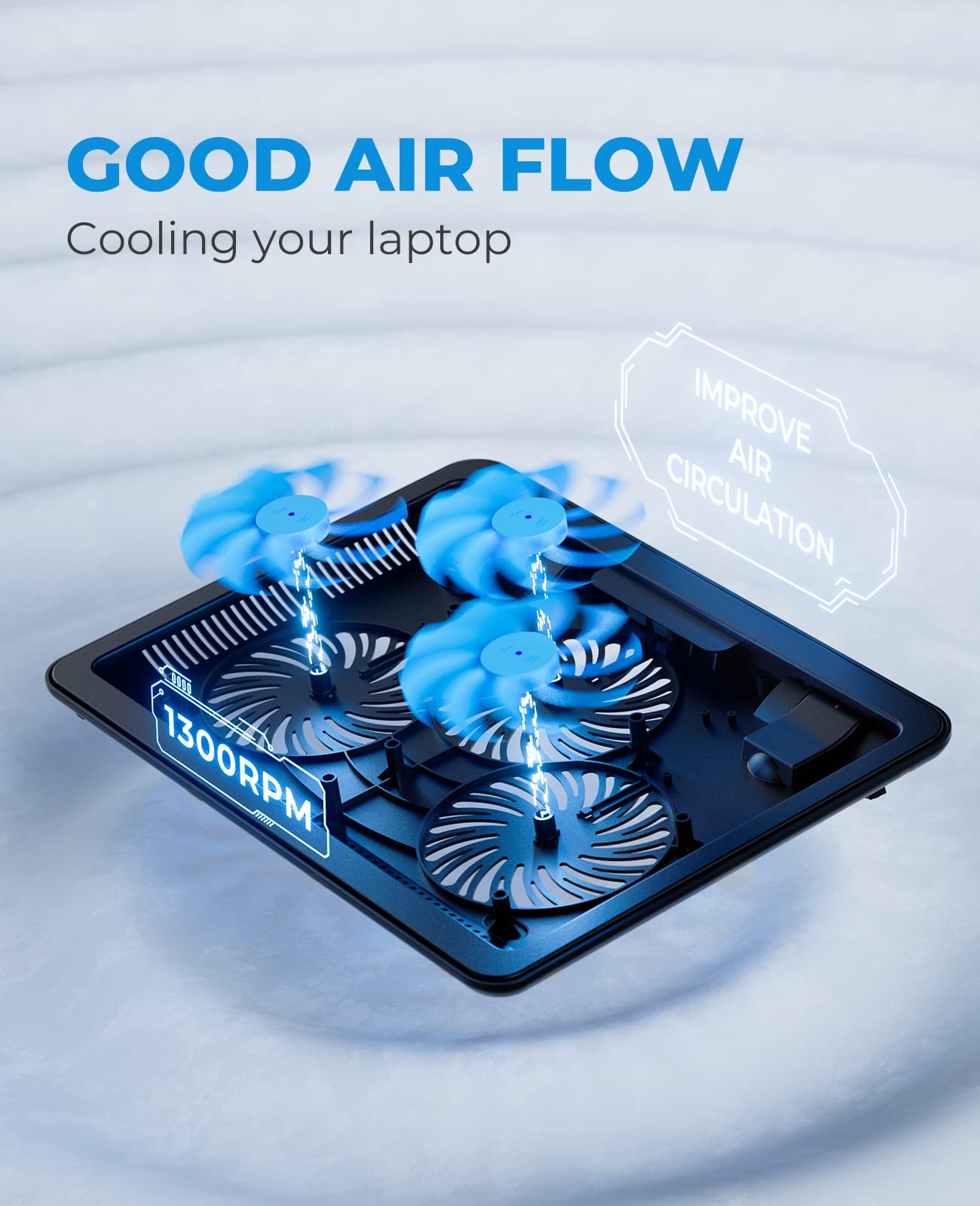 15.6"-17" Laptop Cooler Cooling Pad - Slim Portable USB Powered (3 Fans), Black/Blue