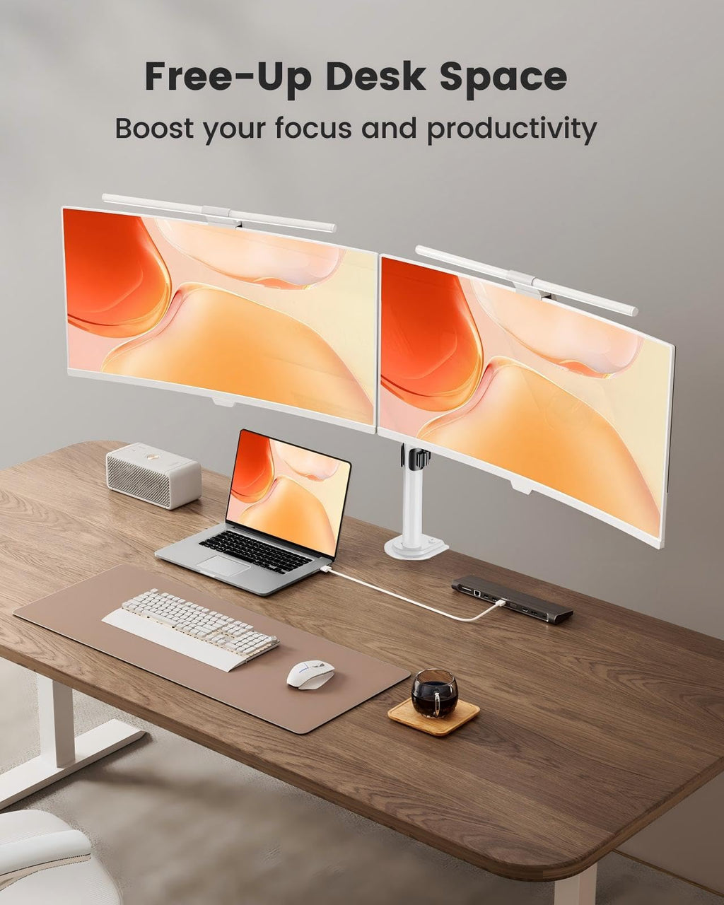 Fully Adjustable Dual Monitor Mount for 2 Screens up to 32 Inches, Holds up to 17.6 lbs Each Arm, Desk Stand, White