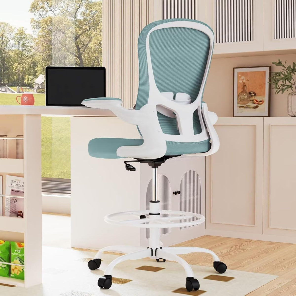 Drafting Chair Tall Standing Desk Executive Ergonomic Computer Office Chair, Adjustable Height Swivel Chair with Lumbar Suppor