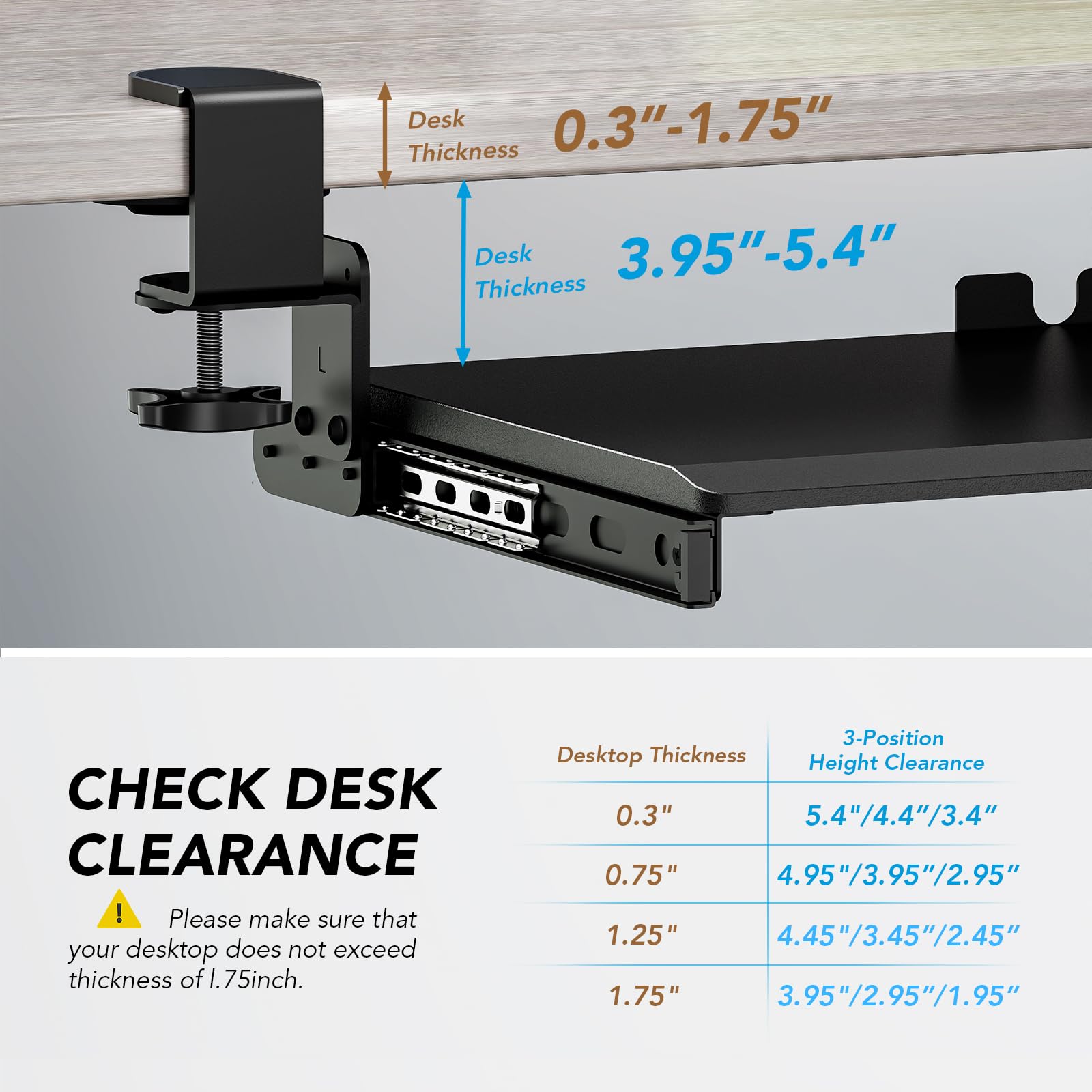 Keyboard Tray Under Desk Pull Out with Extra Sturdy Adjustable C Clamp Mount System, 27.3 (32.5 inch Including Clamps) x 11 Inch Slide-Out Platform Computer Drawer for Typing, Black,