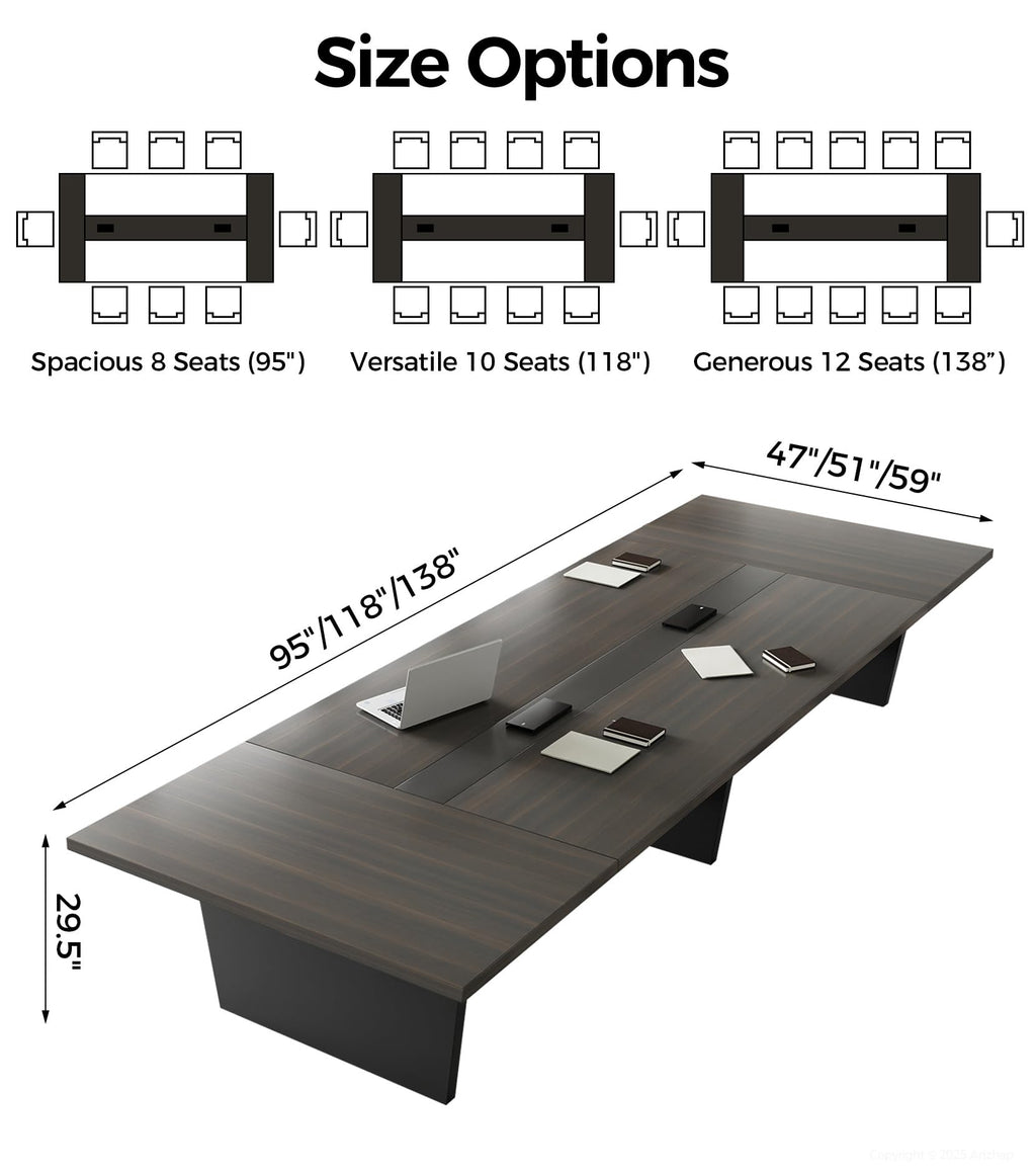 10FT Conference Table, Large Meeting Table for 10 People, Business Style Training Table with Charging Stations & 2" Thickened TableTop for Office Conference (Smoked Walnut & Gray, 118"L * 51"W * 30"H)