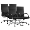 Ergonomic Office Desk Chair, Executive Ribbed Mid-Back PU Leather Conference Room Chair Adjustable Swivel Chair with Arms (4 pcs, Black)