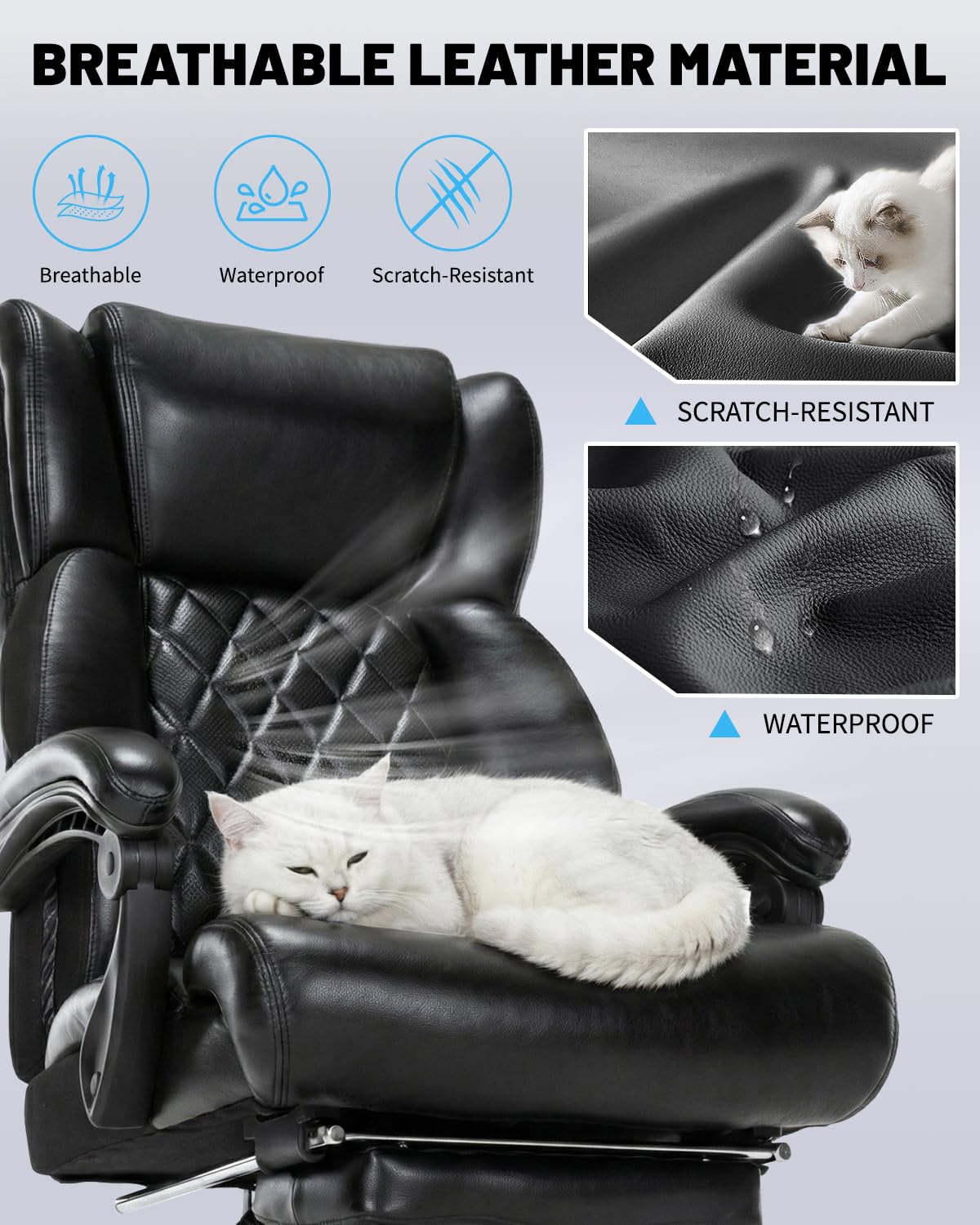 800LBS Big and Tall Office Chair with Foot Rest, Heavy Duty Executive Reclining Chair for Heavy People, Extra Wide Seat and Mobile Lumbar,High Back Large Computer Desk Chair for Home Office