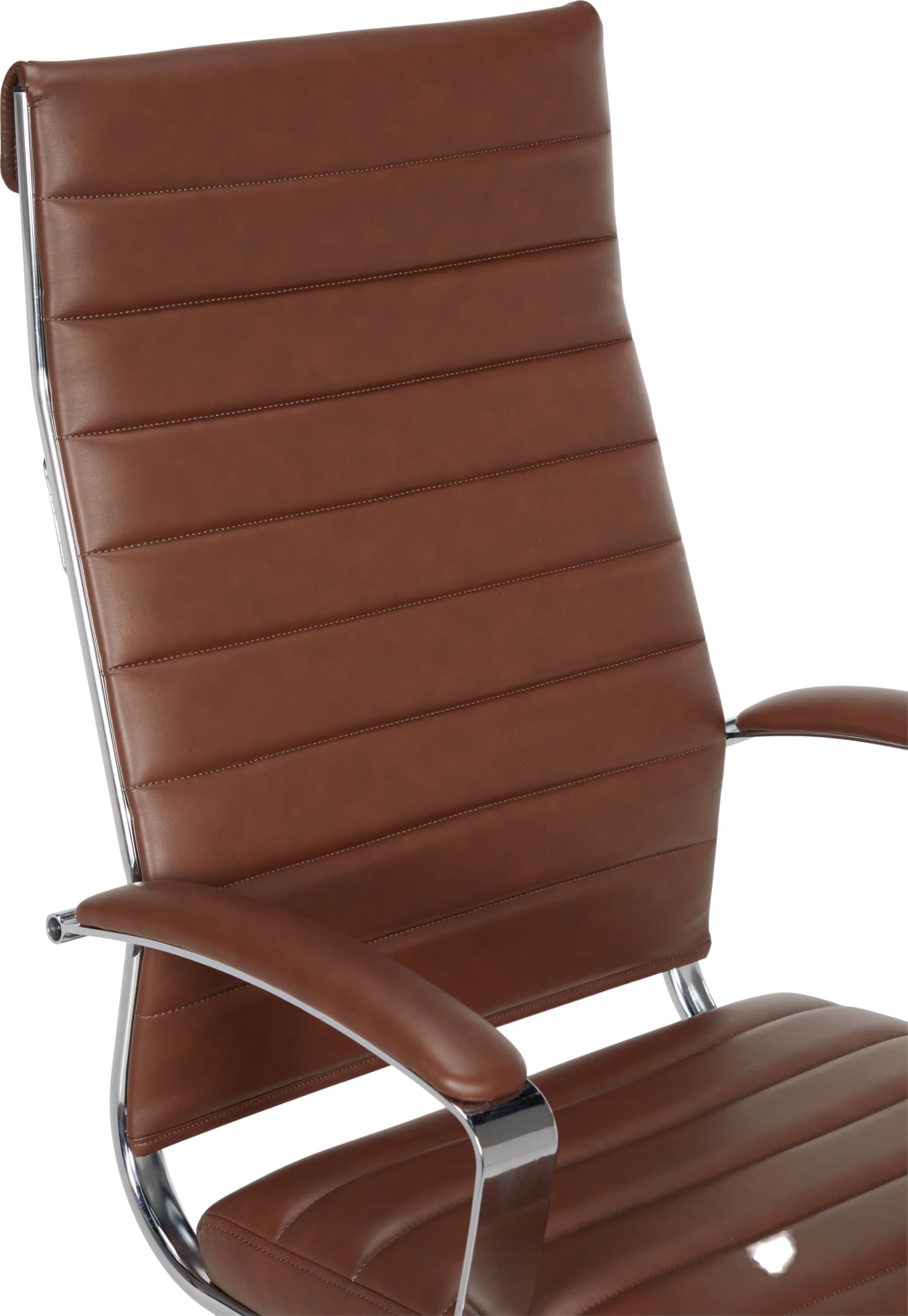 High-Back Swivel Office Chair with Lumbar Support, Ergonomic Ribbed Faux Leather, Adjustable Height, 24.75"D x 23.25"W x 45.25"H, Brick Red