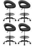 Black 4 Pack, Office Drafting Chair - Bar Stools with Back Support, Adjustable Foot Rest and Wheels, Shop Rolling Swivel Chair for Standing Desk Counter Kitchen Salon Home Vanity