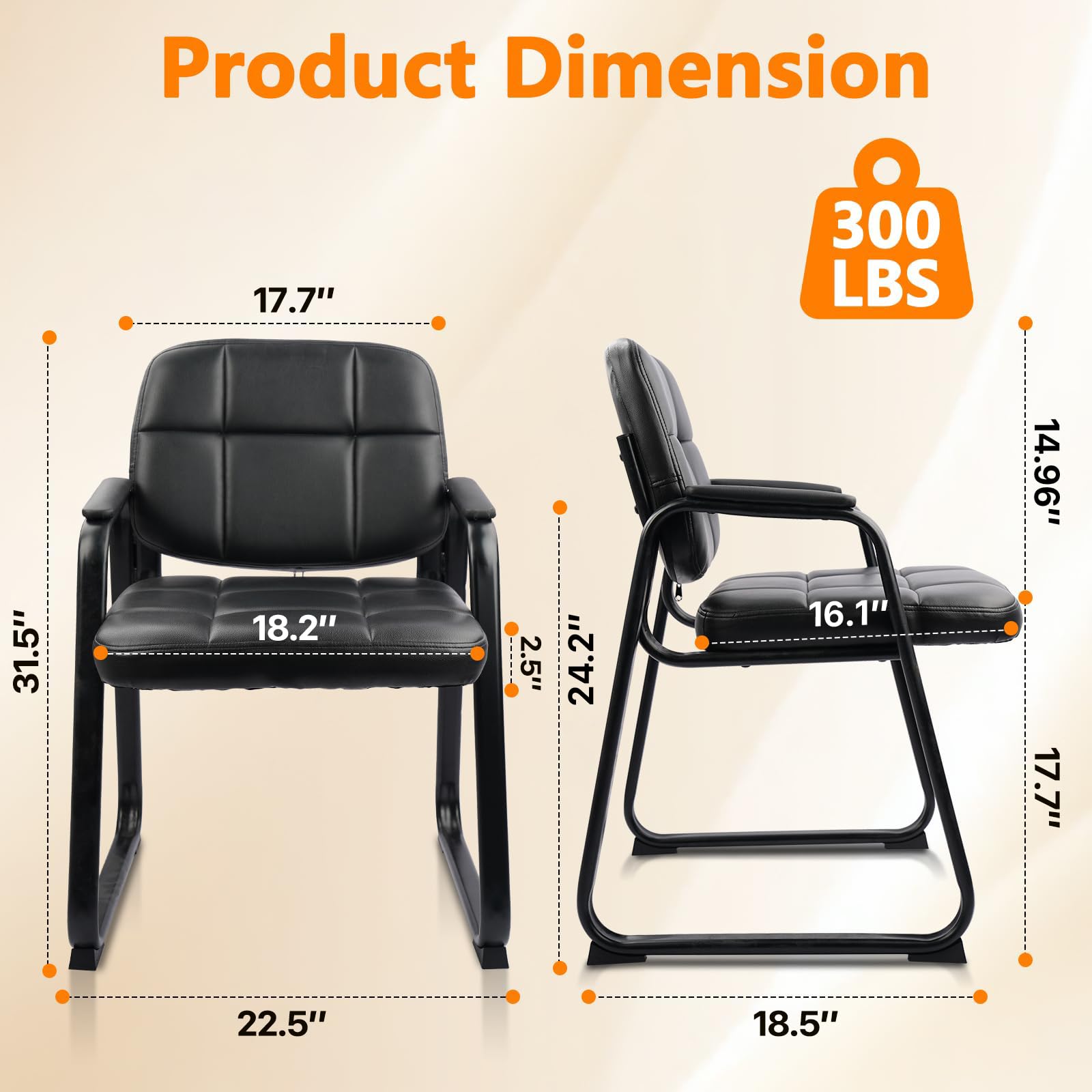 8 Pack, Waiting Room Guest Chair with Bonded Leather Padded Arm Rest for Office Reception and Conference Desk Black with Sled Base