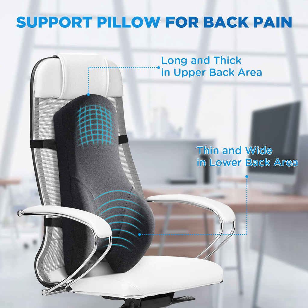 High Back Support Pillow for Office Chair, Fully Support Back Cushion - Memory Foam Lumbar Support Pillow for Office Chair, Desk, Gaming Chair, Promotes Posture Pain Relief Adjustable Straps
