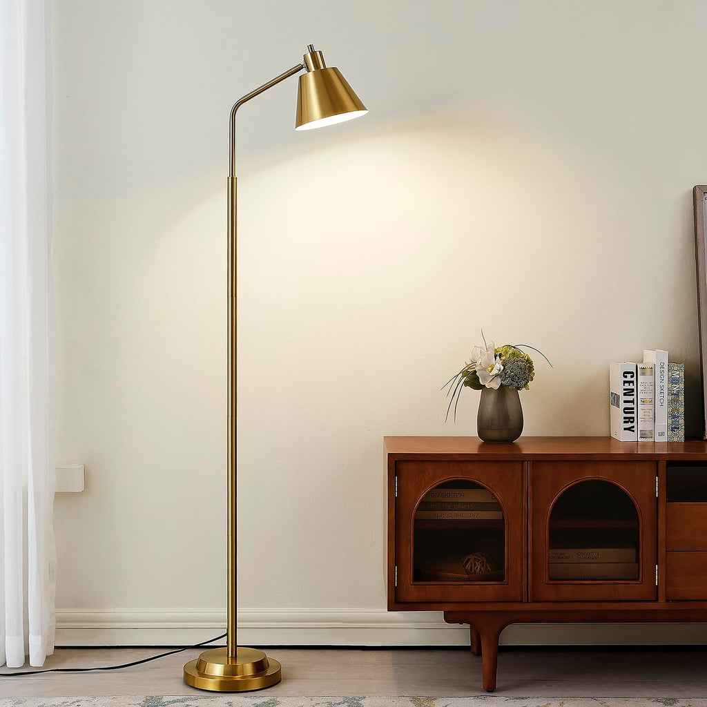 Upgraded Double-Base Gold Floor Lamp, Adjustable Lamp Head-65.3"