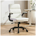 Office Chair Adjustable Desk Chair Mid Back Executive Comfortable Bonded Leather Ergonomic Back Support Home Computer Chair with Padded Flip-up Armrest Swivel Wheels (White)