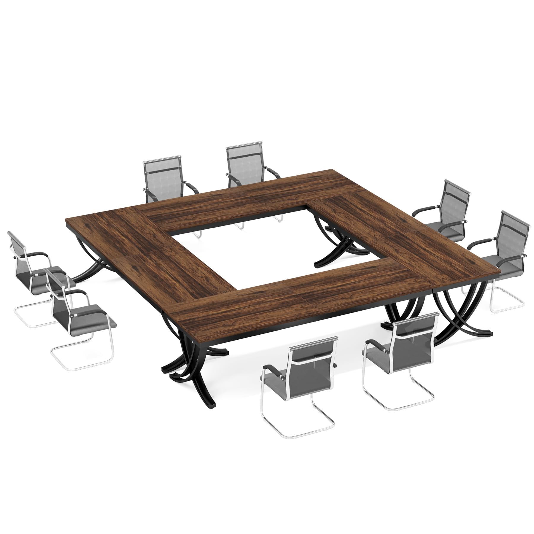 6.5FT Conference Table for 6-8 People, 78 inch Long Rectangular Seminar Table with Strong Metal Frame, Business Furniture Boardroom Desk for Office Meeting Conference Room (2PCS, Brown)
