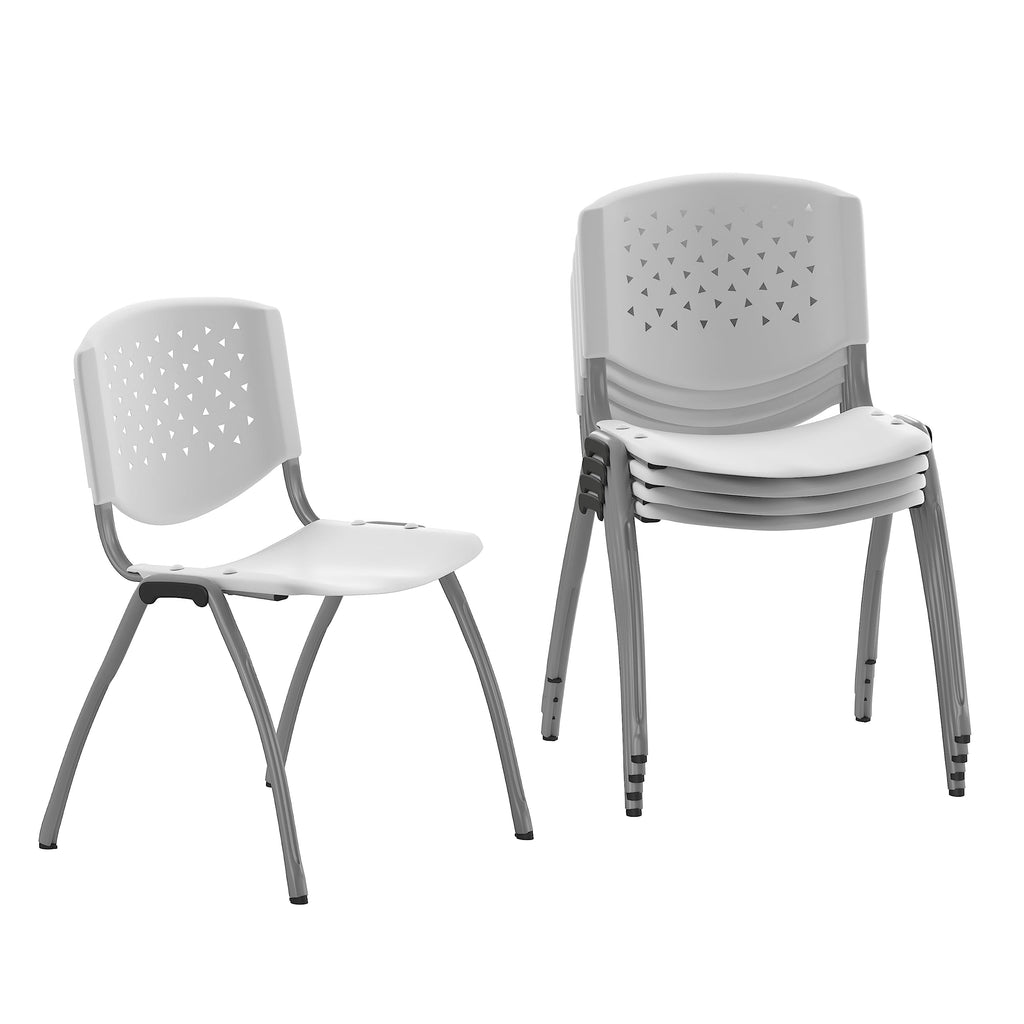 HERCULES -5 Pack 880 lb. Capacity White Plastic Stack Chair | Comfortable Seating with Durable Design
