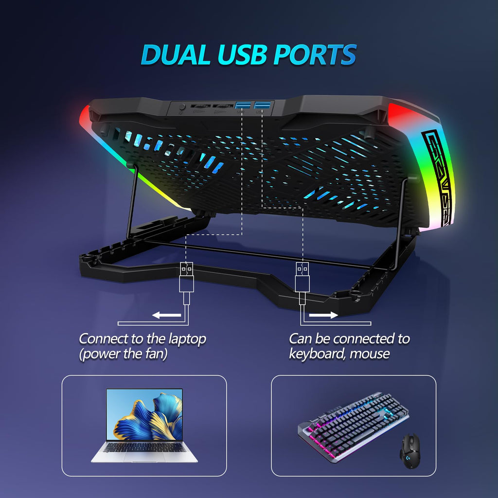 Laptop Cooling Pad, Gaming Laptop Cooler with 9 Quiet Fans, Laptop Cooling Stand for 12-17 Inch, Laptop Computer Fan with 5 Height Adjustable,2 USB Ports,1 Phone Stand
