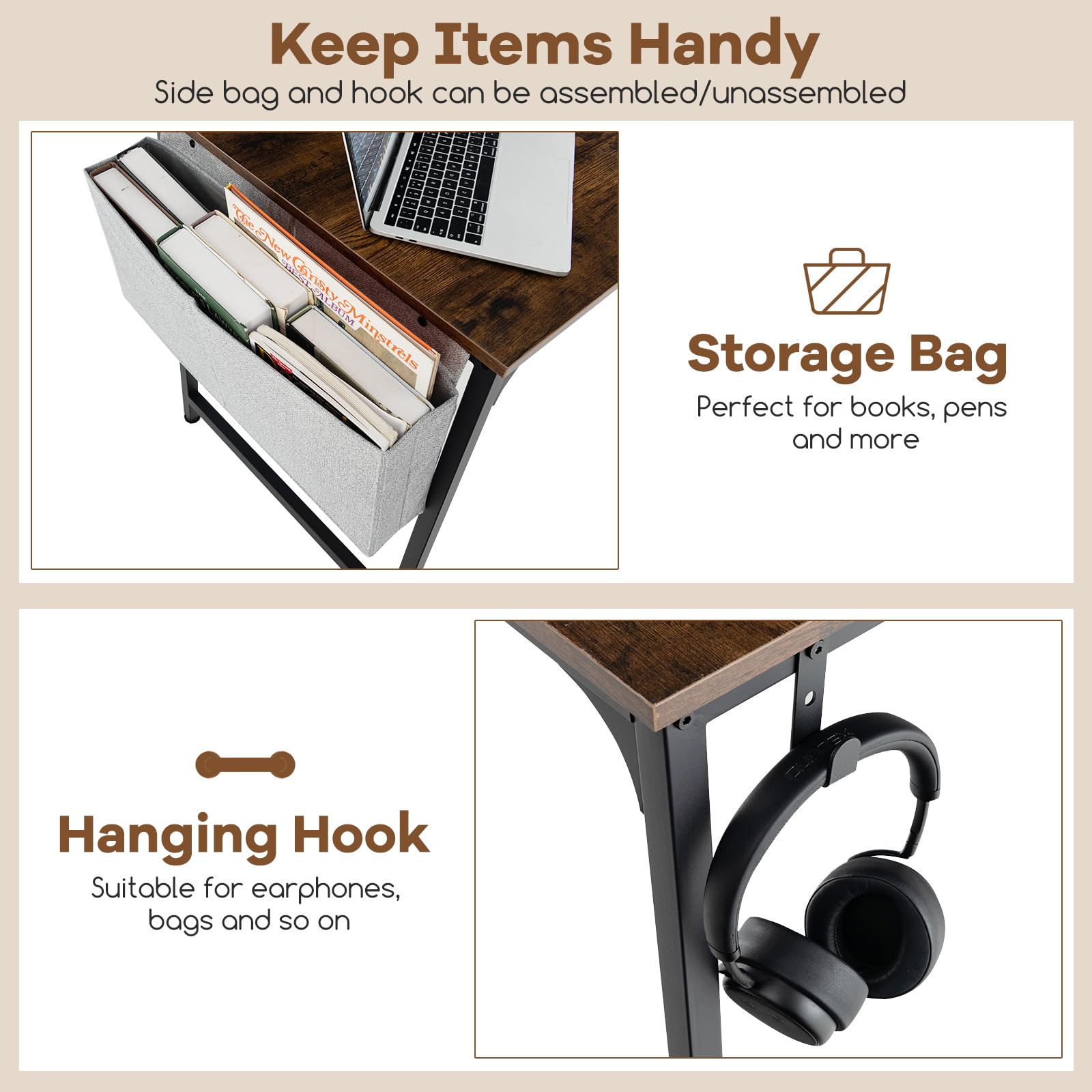 60" Conference Desk Set of 4, Modern Boardroom Desk with Storage Bag, Headphone Hook, Sturdy Metal Frame, Rectangular Seminar Table with Charging Station