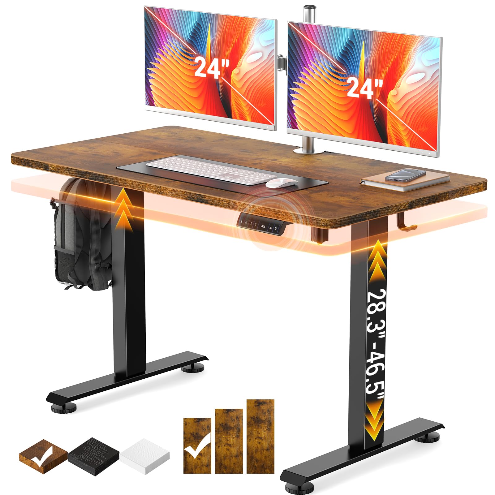 47.2" Standing Desk, Adjustable Height Office Desk with Wood Desktop, Computer Table for Home Work, Study and Gaming, Small Spaces, Modern Furniture，Brown