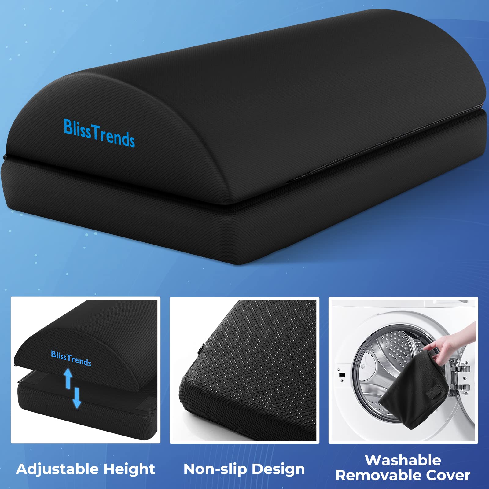 Foot Rest for Under Desk at Work-Versatile Foot Stool with Washable Cover-Comfortable Footrest with 2 Adjustable Heights for Car,Home and Office to Relieve Back,Lumbar,Knee Pain-Black Long