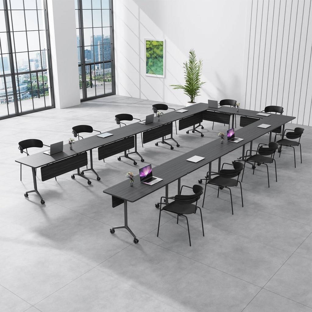Folding Conference Table with Wheels, Flip-Top, 70.8in, 2 Pack, Ebony