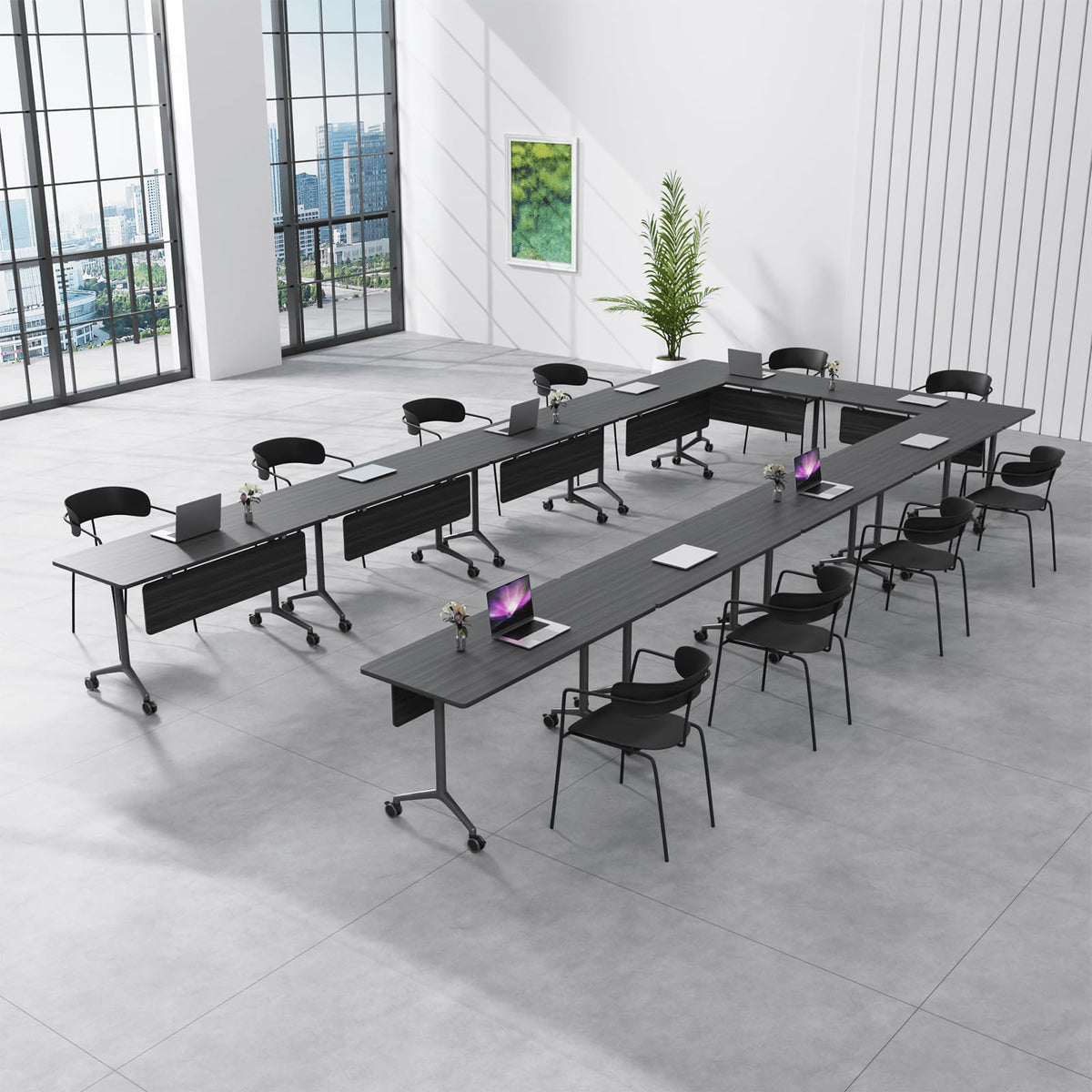 Folding Conference Table with Wheels, Flip-Top, 47.2in, 4 Pack, Ebony