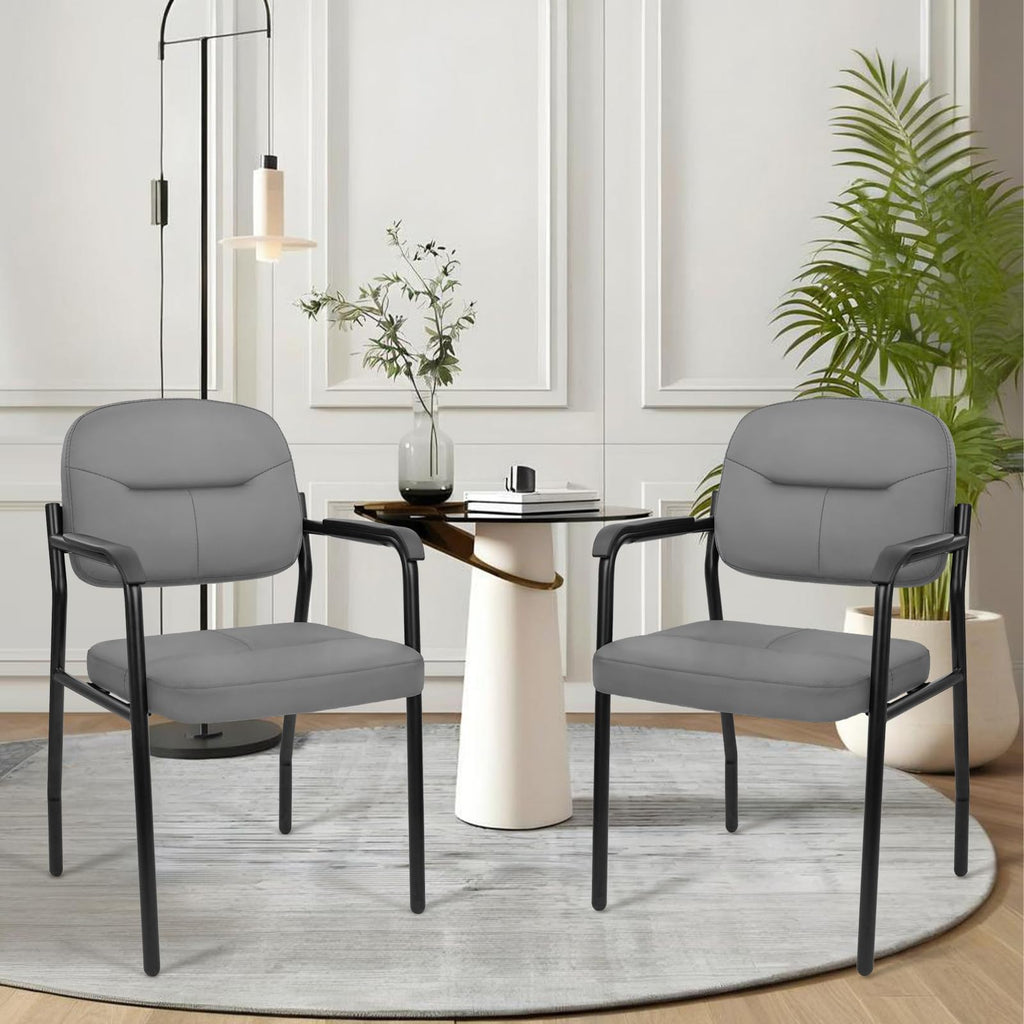 Leather Guest Chair Sets of 8, Office Reception Chair No Wheels with Armrests and Lumber Support, Ergonomic Desk Armchair for Meeting Waiting Conference Lobby Room, Grey