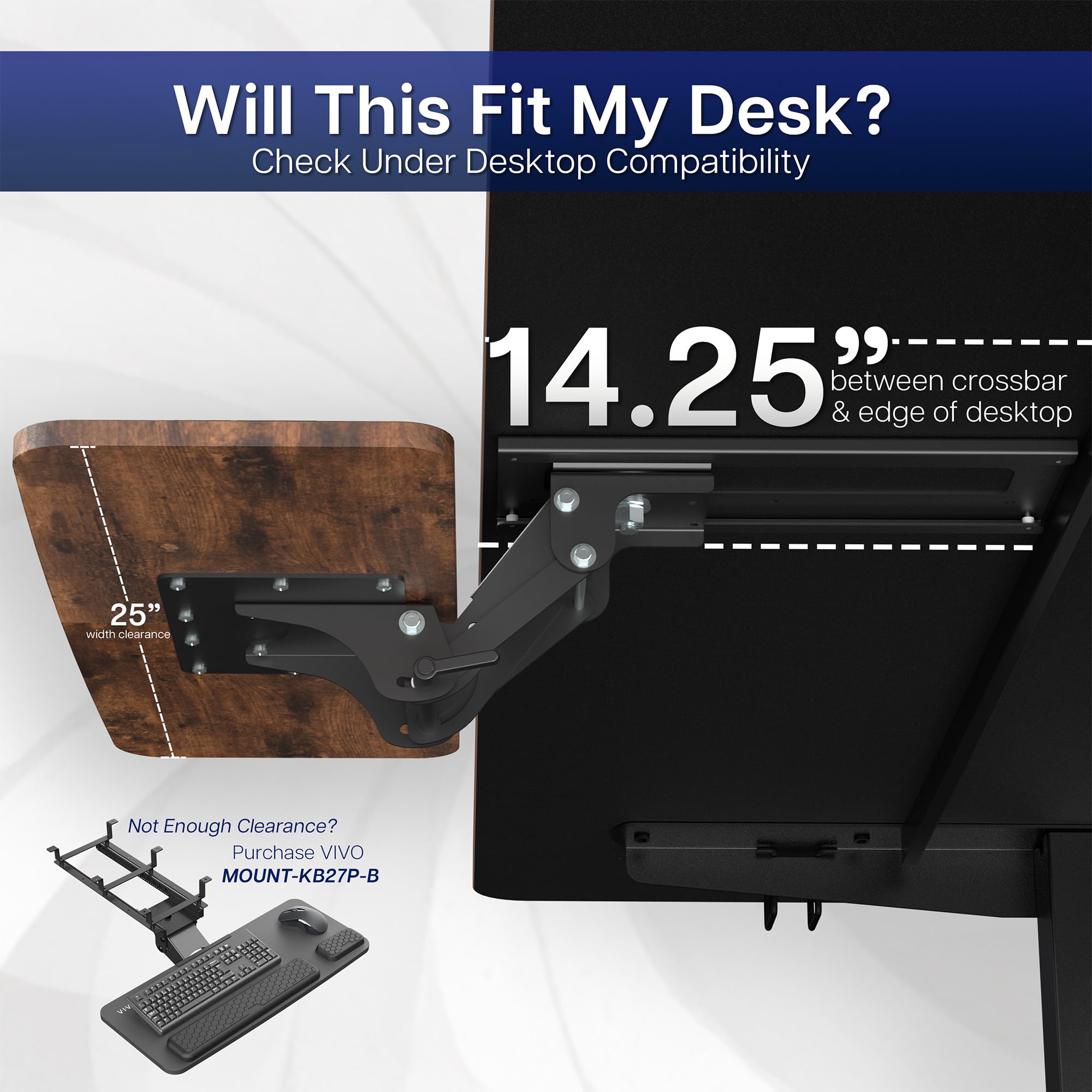 Adjustable Computer Keyboard and Mouse Platform Tray, Ergonomic Under Table Desk Mount Drawer Underdesk Shelf, Rustic Vintage Brown