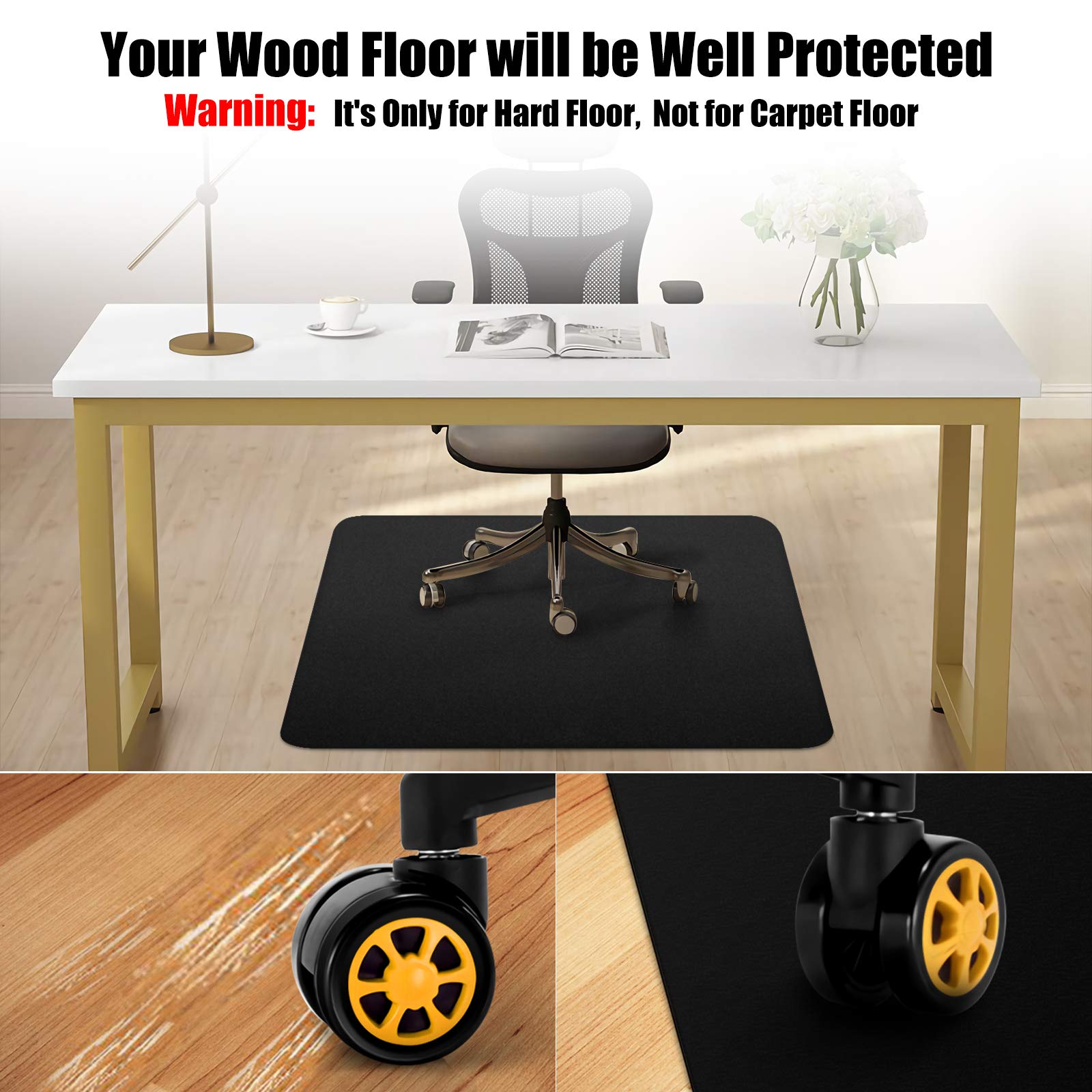 Chair mat for Hardwood Floor 36 x 48 inches Rectangle Floor Mats Wood/Tile Protection Mat for Office & Home, Black