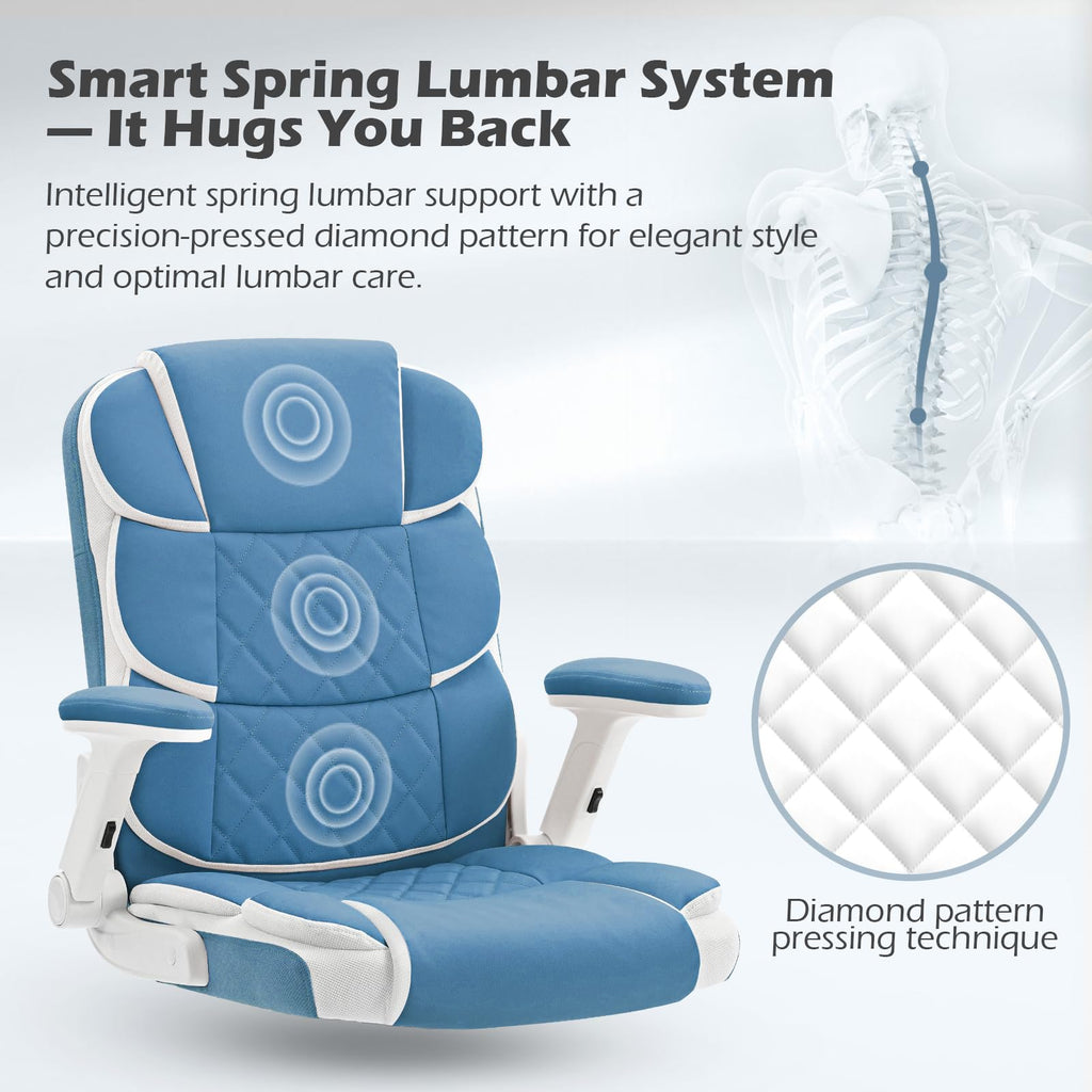 Blue Office Chair Leather Ergonomic Executive Computer Desk Chairs Small Cute Rolling Task Chairs for Teens&Adults