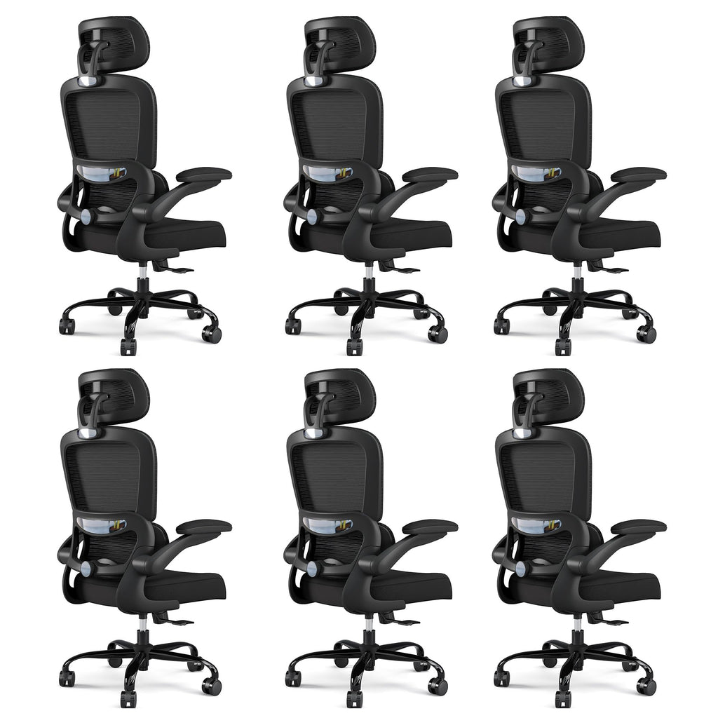 Office Chair Ergonomic Desk Chair, 330 LBS Home Mesh Office Desk Chairs with Wheels, Comfortable Gaming Chairs Black Pack of 6