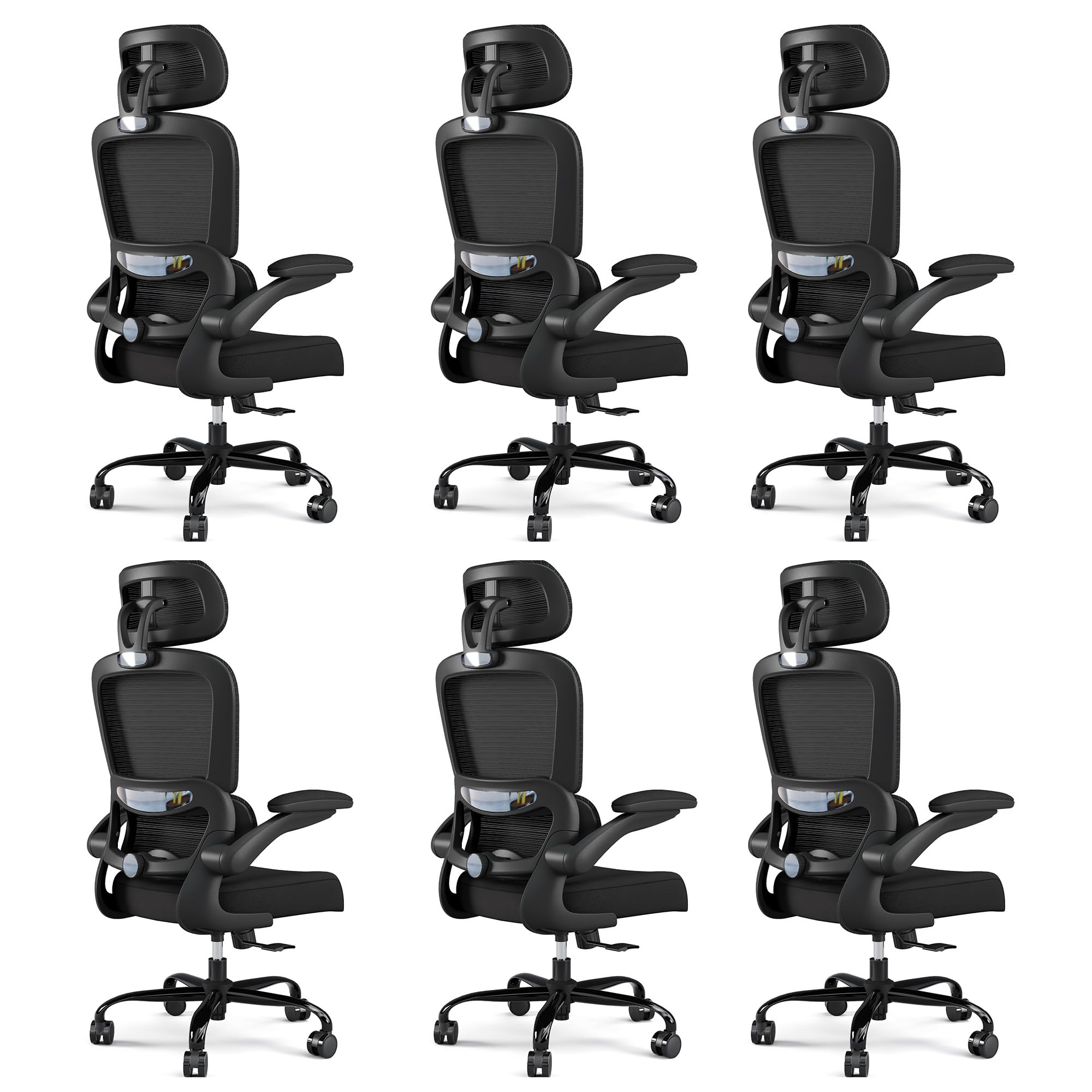 Office Chair Ergonomic Desk Chair, 330 LBS Home Mesh Office Desk Chairs with Wheels, Comfortable Gaming Chairs Black Pack of 6