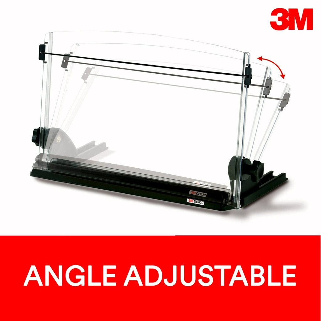 Adjustable Document Copy Holder, Inline with Monitor Minimizing Head and Neck Movement, 150 Capacity Holds Sheets to Books, Elastic Guide Keeps Pages Open, 14" Wide, Black (DH630) - Black/Clear