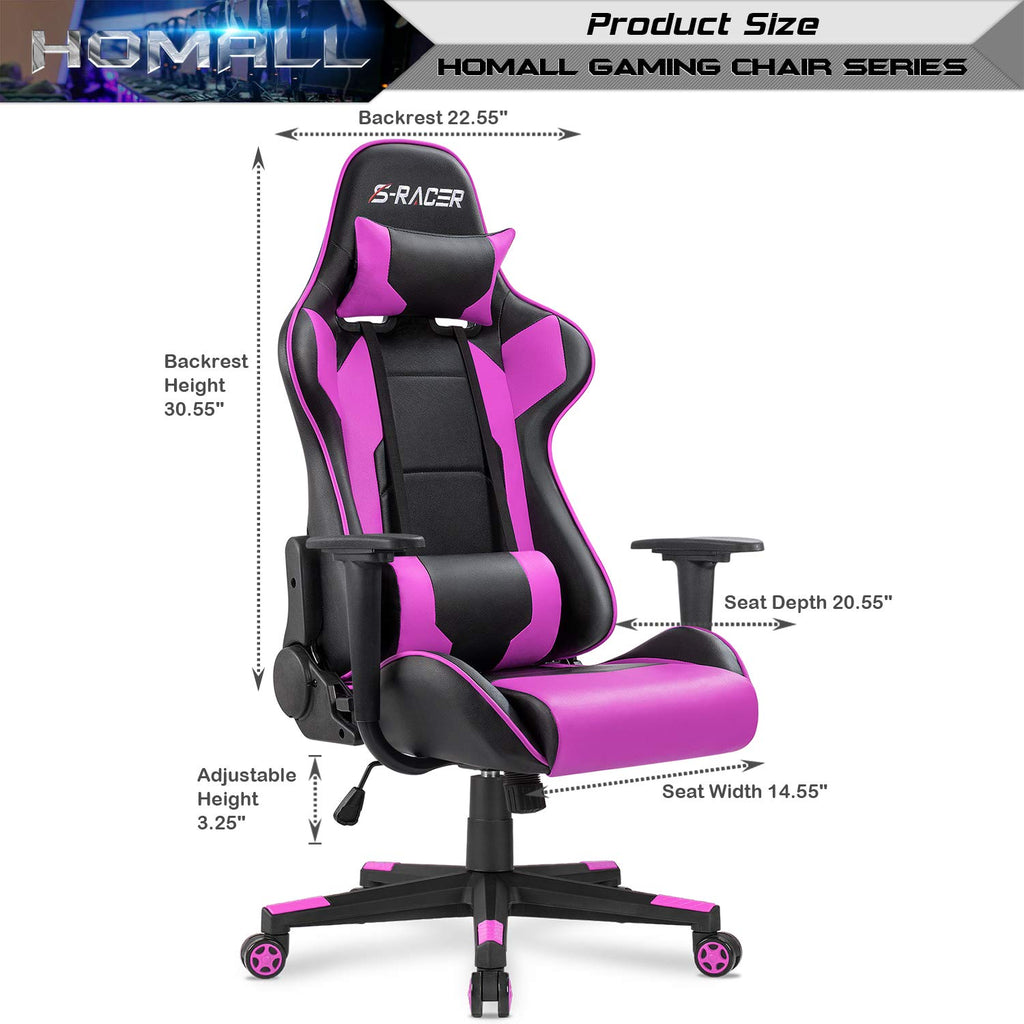 Gaming Chair, Office Chair High Back Computer Chair Leather Desk Chair Racing Executive Ergonomic Adjustable Swivel Task Chair with Headrest and Lumbar Support (Violet)