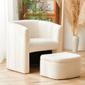 Upholstered Sherpa Barrel Accent Chair with Storage Ottoman, Morden Living Room Side Chair, Single Sofa Armchair with Lounge Seat for Bedroom/Office/Reading Spaces, Cream