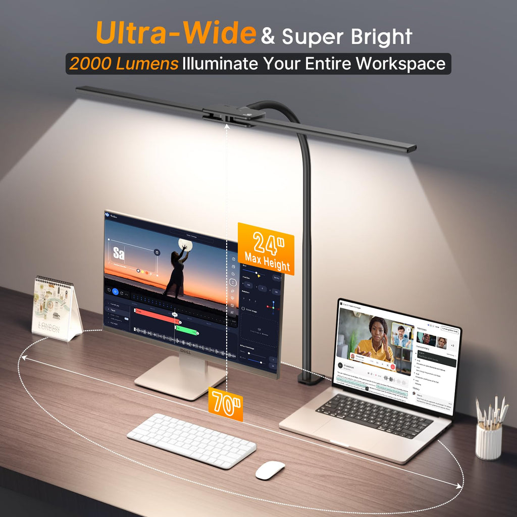 LED Desk Lamp for Office, Architect Desk Lamp with Clamp, Gesture/Wired Control, Ultra Bright Gooseneck Desk Light, Memory & Timer, 50 Lighting Modes for Study, Reading, Crafting