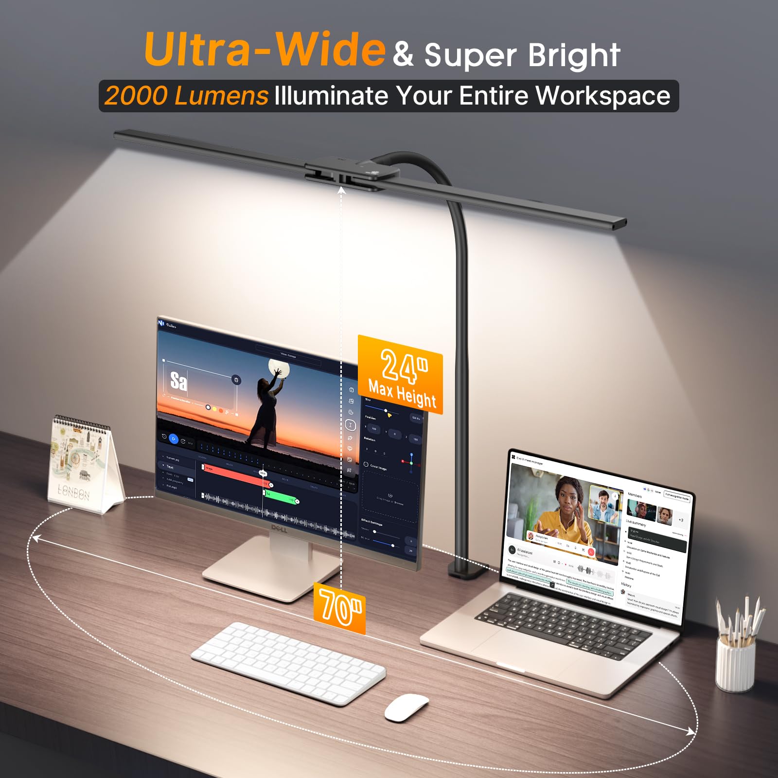 LED Desk Lamp for Office, Architect Desk Lamp with Clamp, Gesture/Wired Control, Ultra Bright Gooseneck Desk Light, Memory & Timer, 50 Lighting Modes for Study, Reading, Crafting