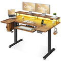U Shaped Electric Standing Desk with Keyboard Tray, 55 Inch Height Adjustable Desk with Power Outlets & LED Lights, Sit Stand Table with Monitor Stand for Home, Office, Rustic Brown