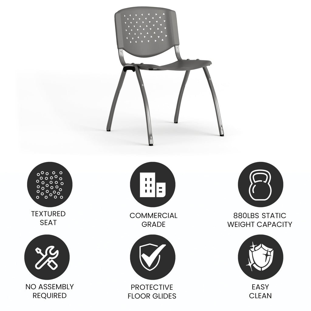 HERCULES Series 880 lb. Capacity Gray Plastic Stack Chair with Titanium Gray Powder Coated Frame