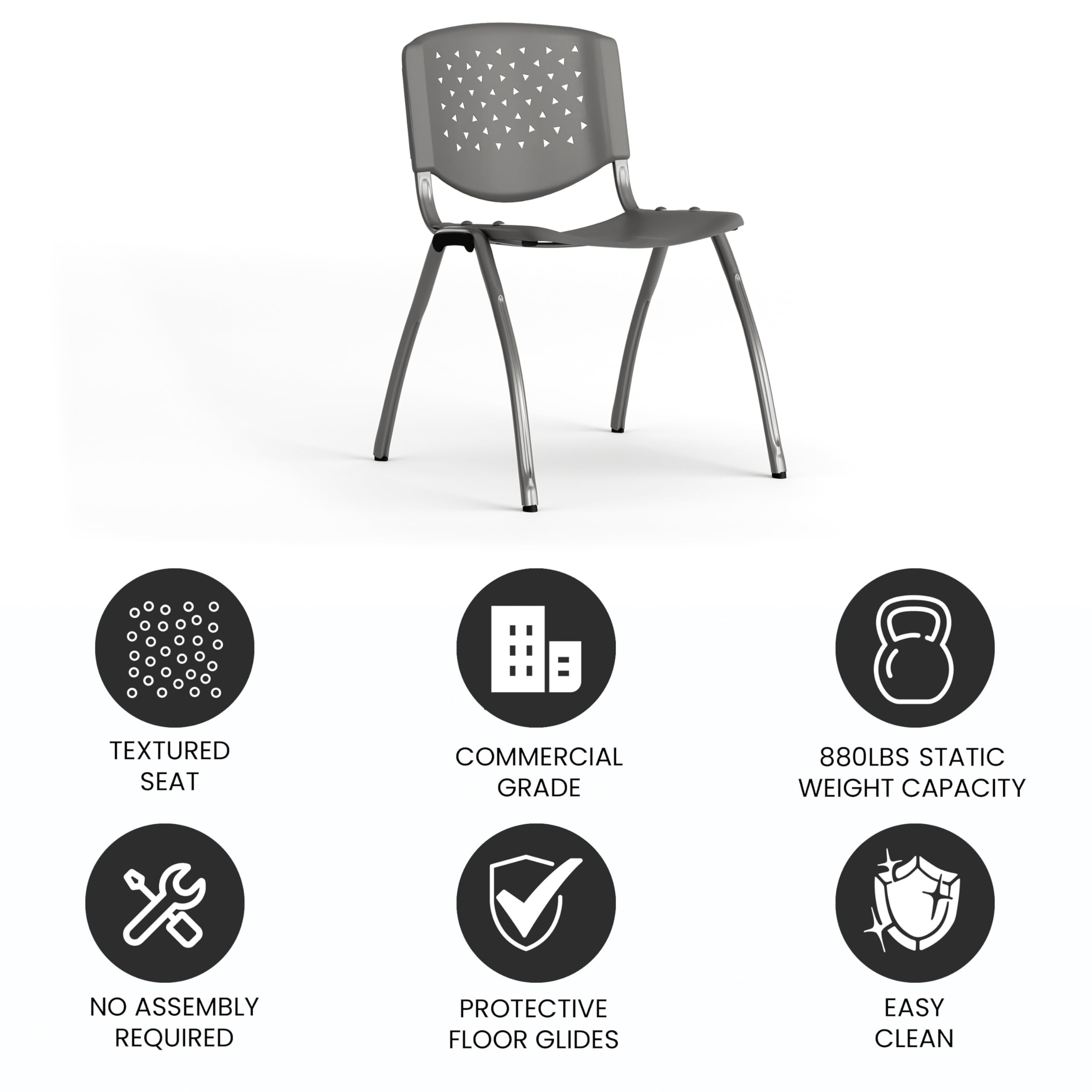 HERCULES Series 880 lb. Capacity Gray Plastic Stack Chair with Titanium Gray Powder Coated Frame