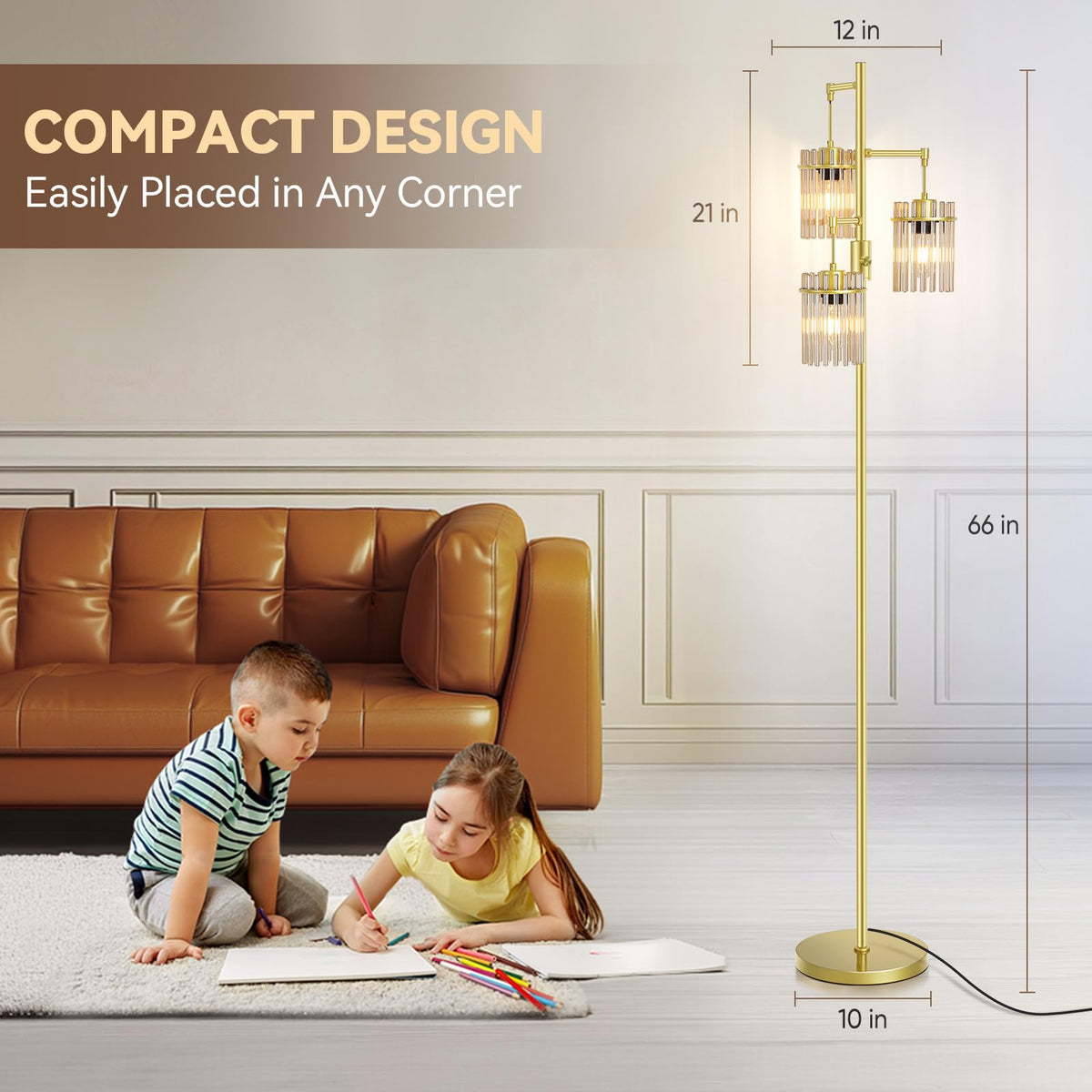 Crystal Gold Glass Tree Floor Lamp for Living Room for Farmhouse Industrial