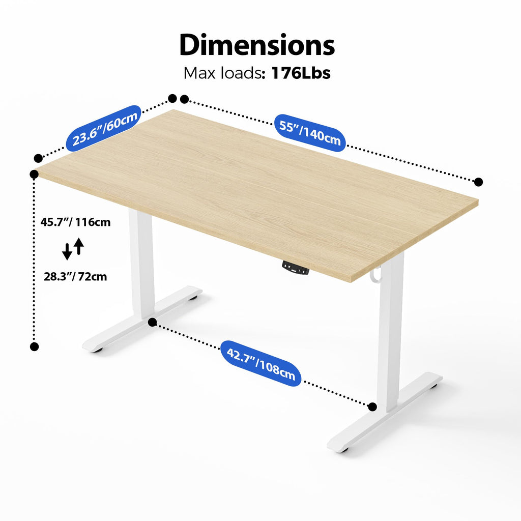 55 * 24 Inch Height Adjustable Electric Standing Desk, Maple