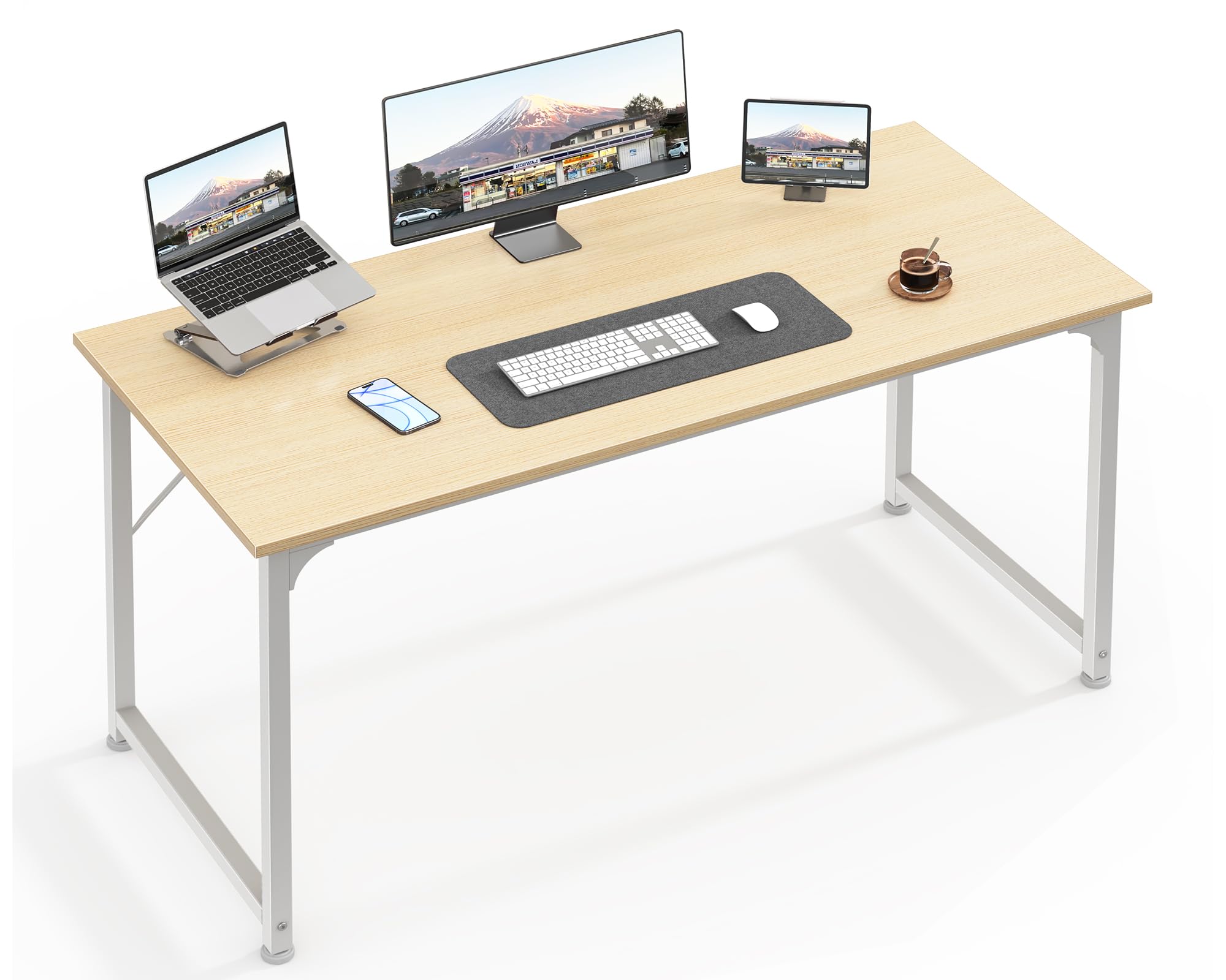Computer Desk, 48 Inch Office Desk, Gaming Desk with Storage, Writing Desk Work Desk for Home Office, Study, Modern Simple Desk, Large Legroom, Metal Frame, Maple