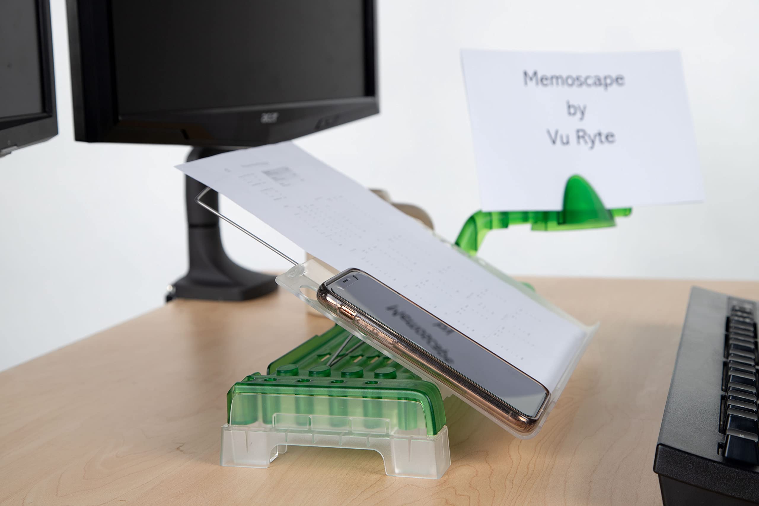 Adjustable in-Line Document Holder for Typing | Reduces Neck Strain, Improves Focus, Boosts Desk Organization, and Workflow | Paper Holder Stand for Desk and Home Office - Green