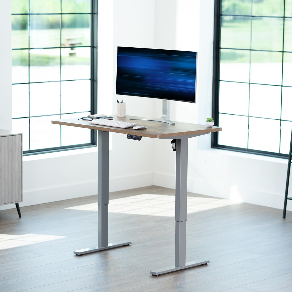 Electric 48 x 30 in Standing Desk, Memory Height Adjustment, 1B Series, Holds 220 lbs, One-Piece Reclaimed Wood Top, Gray Frame