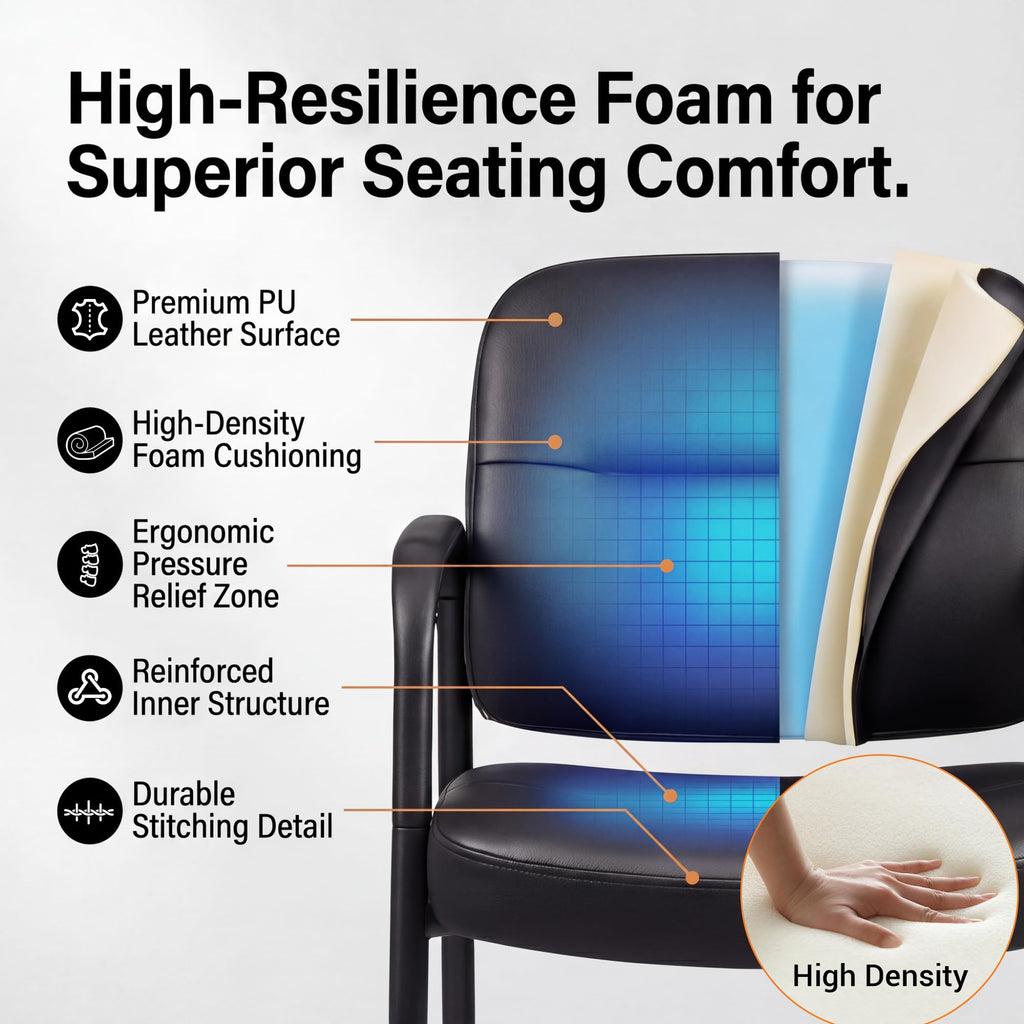 (2 Pack) Waiting Room Office Reception Chairs Executive Leather Guest Chairs with Armrest Ergonomic Upholstered Lumbar Support Side Chairs