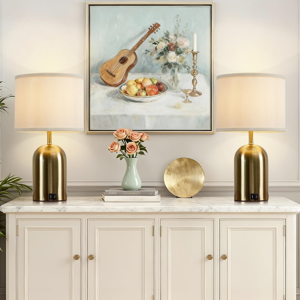 Touch Control Table Lamps Set of 2, Gold Bedside Lamps for Bedroom