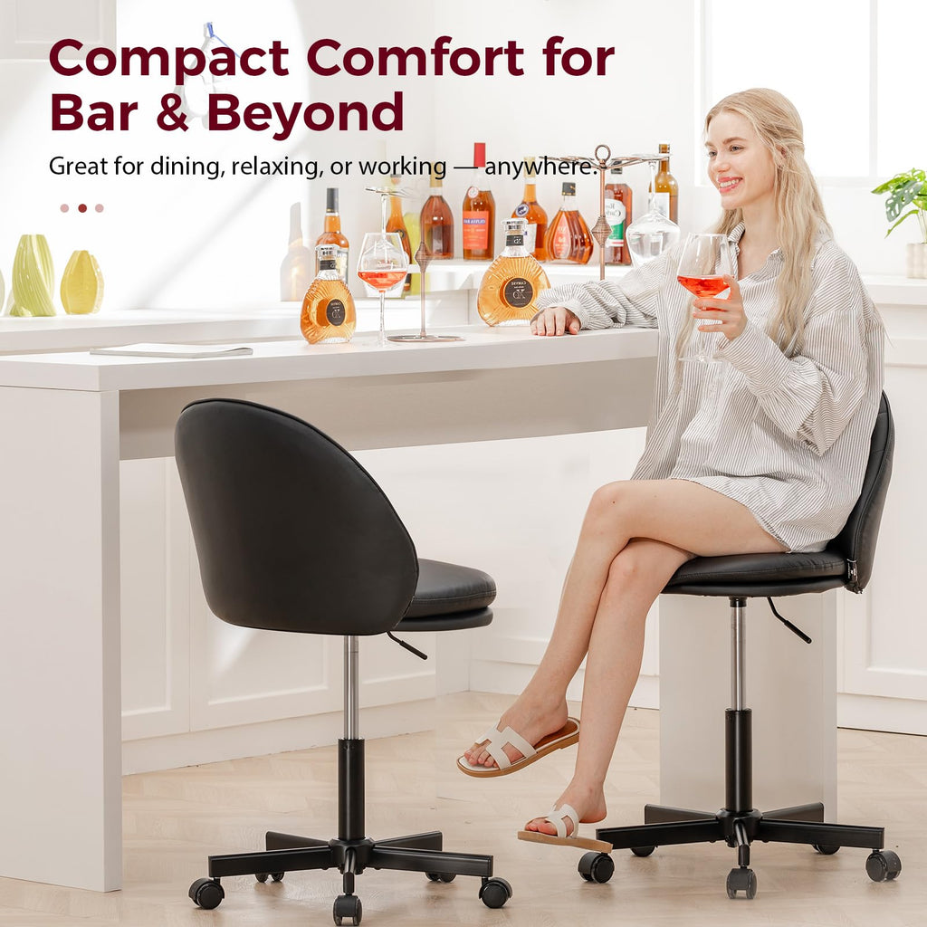 Small Ergonomic Tall Office Chair, Computer Desk Chair with Wheels Versatile Height Use: Office to Bar Stools (or Standing Desk), Vanity Chair with Back PU Leather Shell Design for Gift