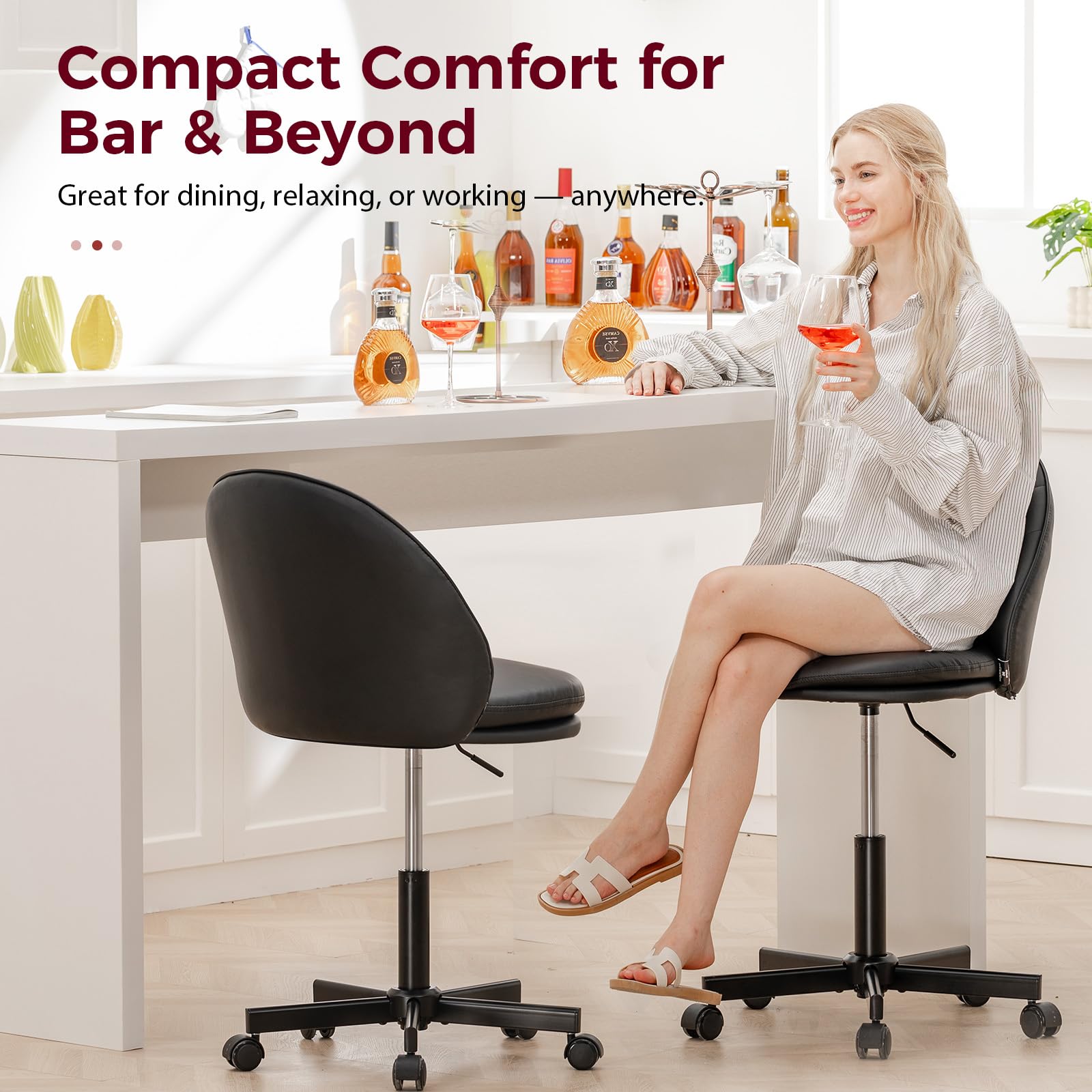 Small Ergonomic Tall Office Chair, Computer Desk Chair with Wheels Versatile Height Use: Office to Bar Stools (or Standing Desk), Vanity Chair with Back PU Leather Shell Design for Gift