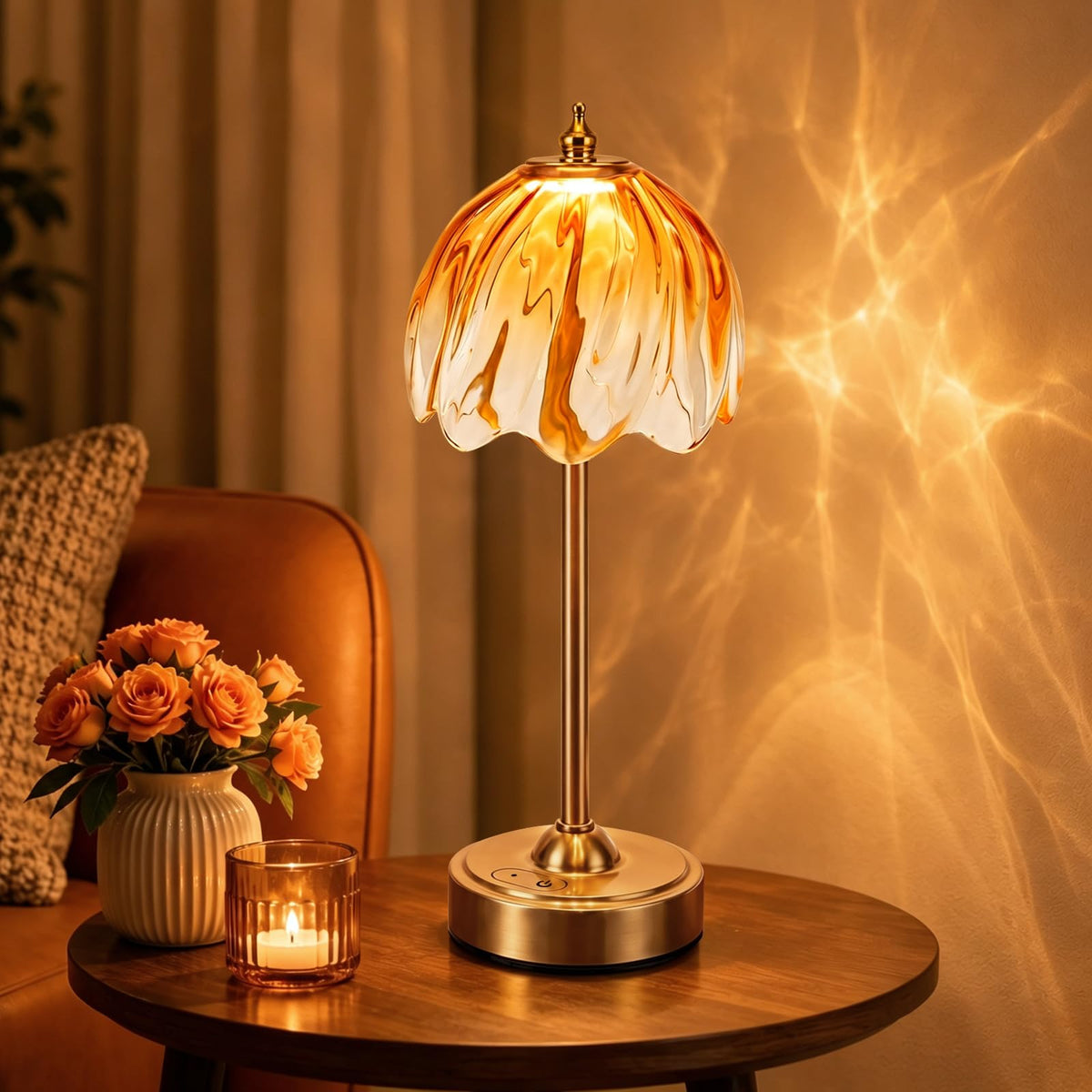 Cordless Flower Table Lamp, 5200mAh Small Rechargeable Touch Lamp