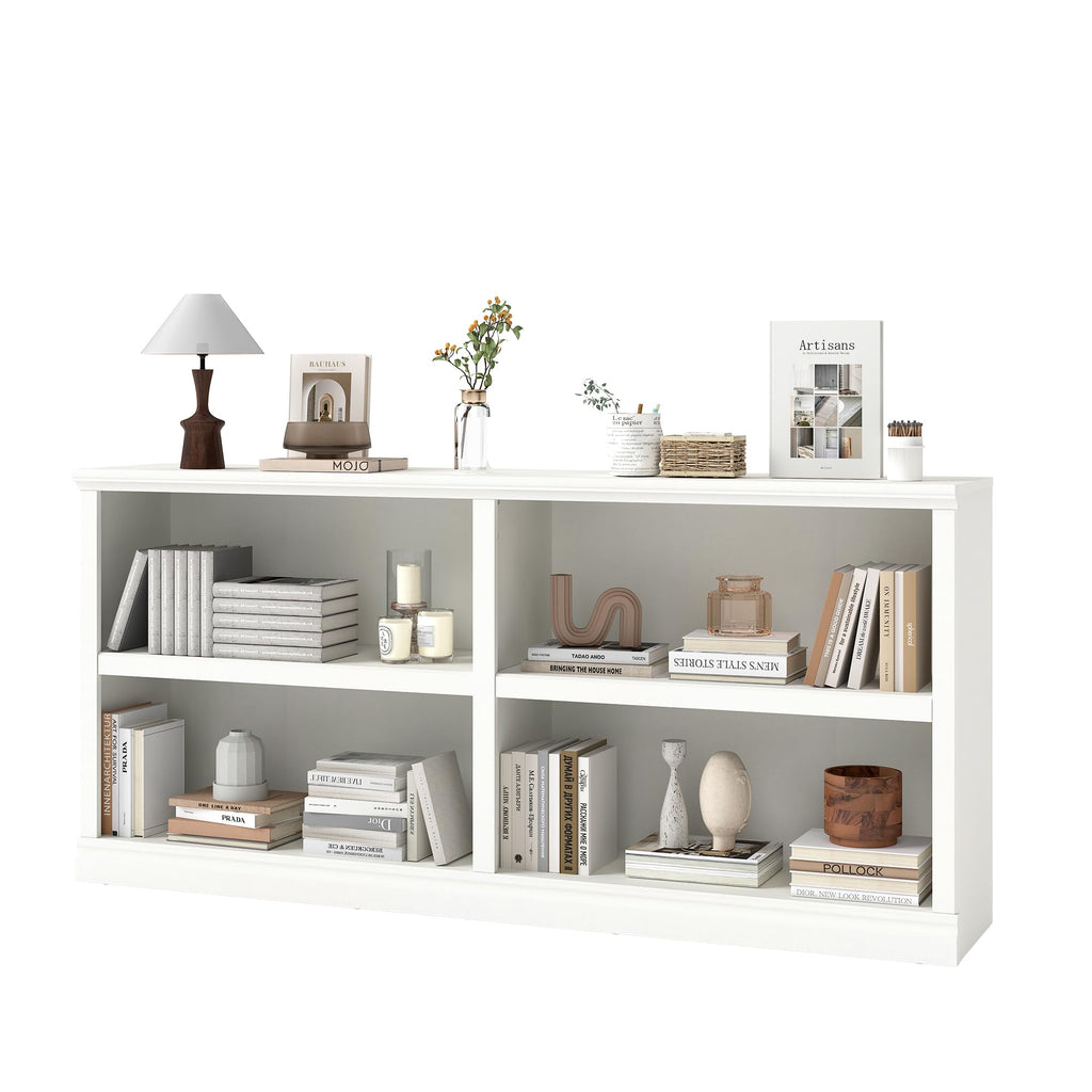 64" W Double Wide Horizontal Bookshelf, 2 Tiers 4 Storage Cube Book Case