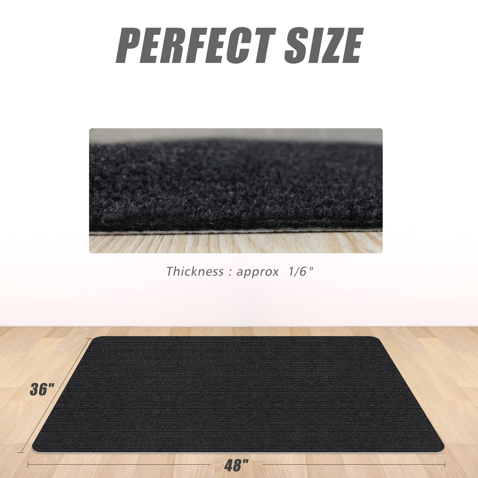 Office Chair Mat for Hardwood Floor,Office Computer Gaming Chair Mat for Tile Floor,Large Floor Protector Rug,Anti-Slip,Easy to Clean,Pure Black(48"x36")
