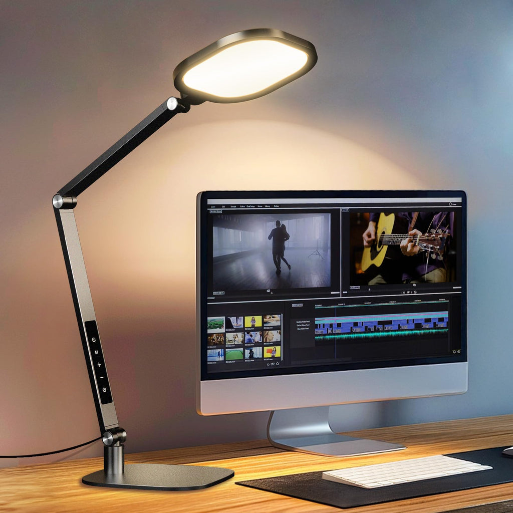 LED Desk Lamp for Office, 15W Desk Light with CRI >95, Memory & Timer Function, 1200LM Dimmable Computer Light for Video Calls, Conference, Reading, Study (Black-2packs)