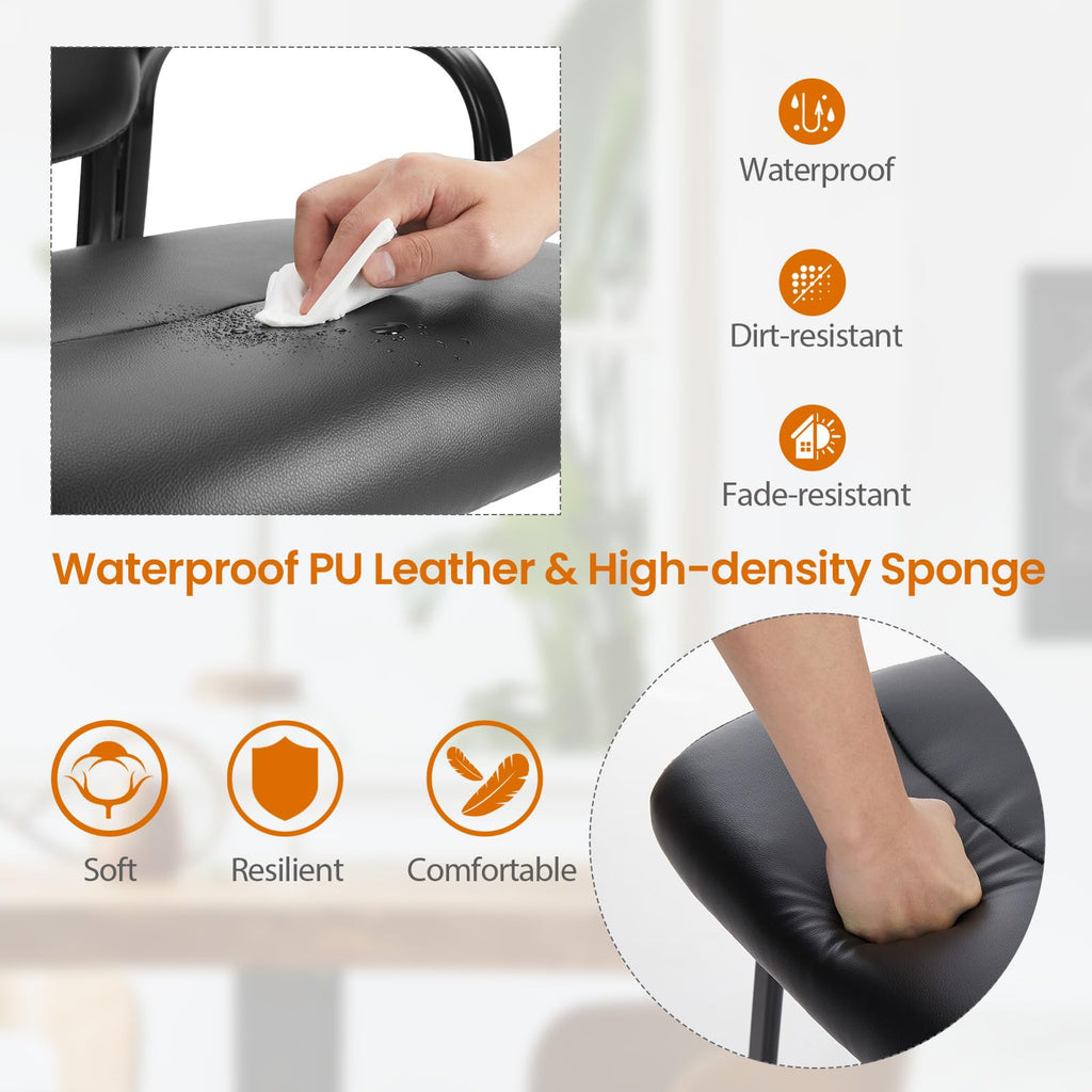 Office Reception Guest Waiting Room Chairs, Leather Stationary Chair No Wheels with Padded Arms for Elderly Desk Conference Room Lobby, 1 Pack, Inky