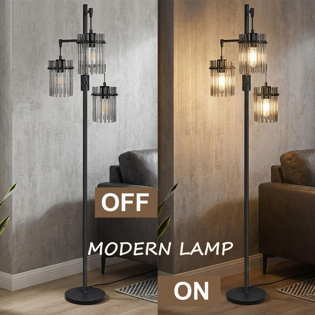 Black Crystal Standing Farmhouse Tree Floor Lamp for Living Room